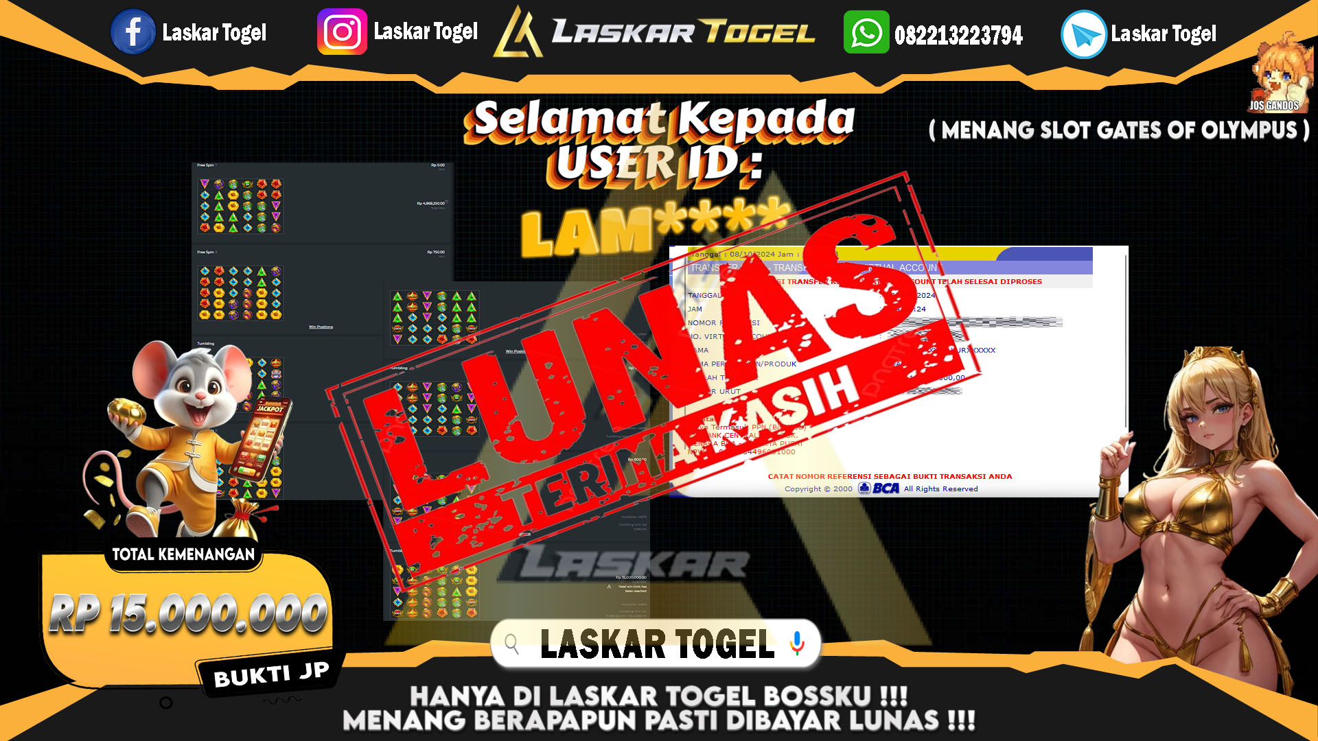 LASKARTOGEL JACKPOT SLOT GATES OF OLYMPUS Rp.15.000.000.,- LUNAS