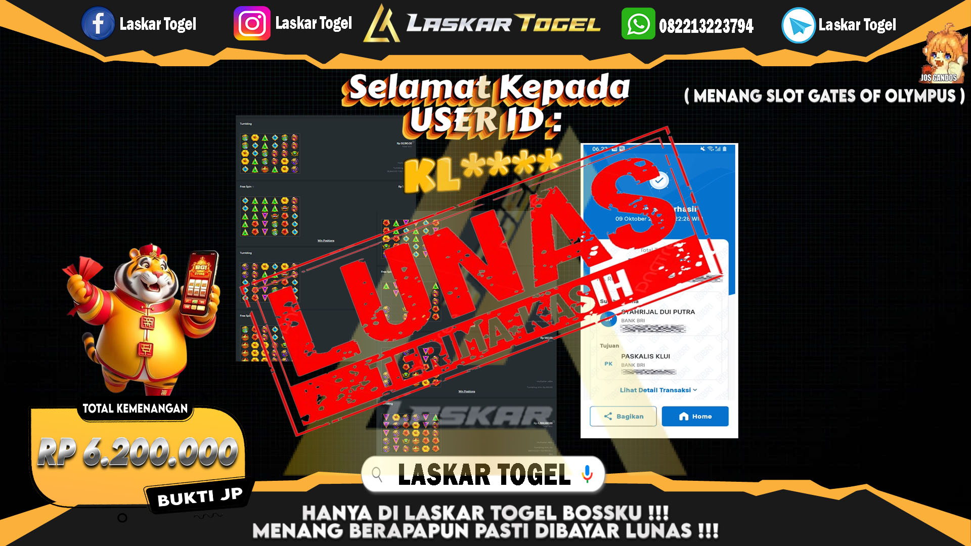 LASKARTOGEL JACKPOT SLOT GATES OF OLYMPUS Rp.6.200.000.,- LUNAS