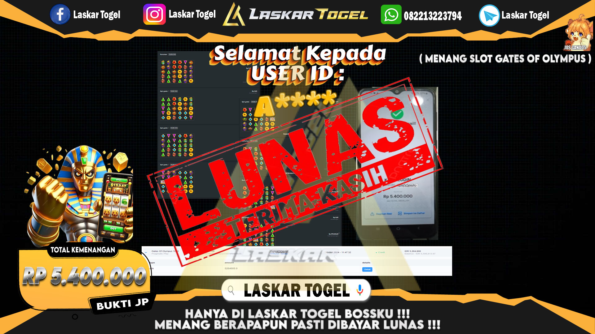 LASKARTOGEL JACKPOT SLOT GATES OF OLYMPUS Rp.5.400.000.,- LUNAS