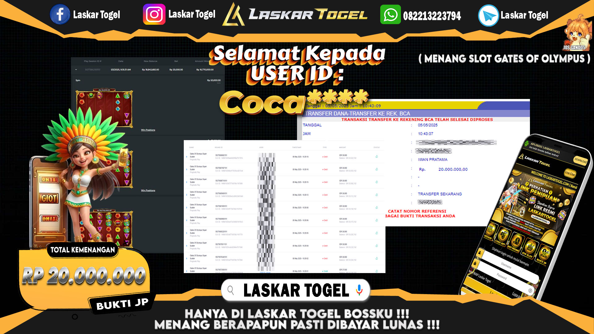 LASKARTOGEL JACKPOT SLOT GATES OF OLYMPUS Rp.20.000.000.,- LUNAS