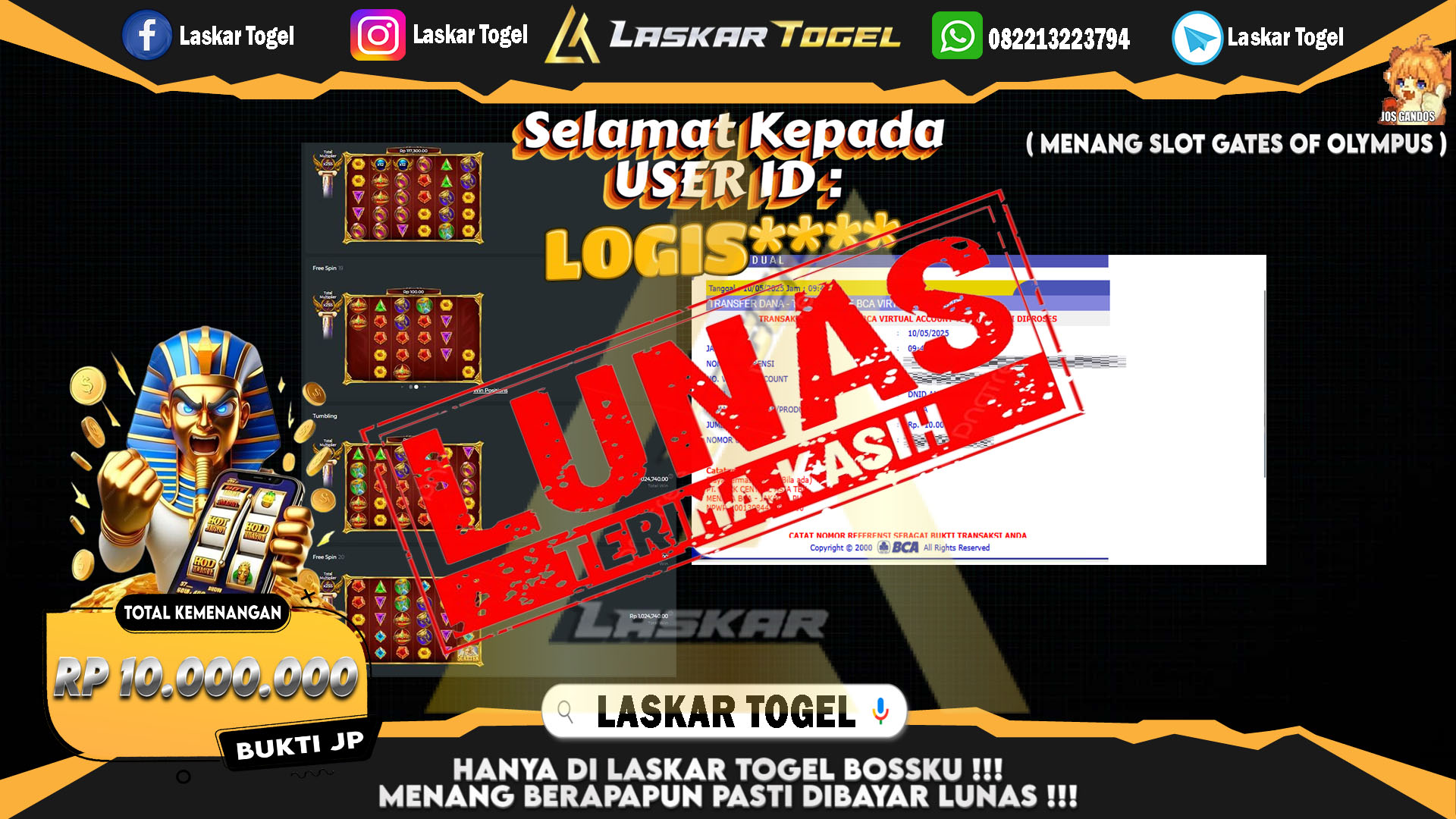 LASKARTOGEL JACKPOT SLOT GATES OF OLYMPUS Rp.10.000.000.,- LUNAS