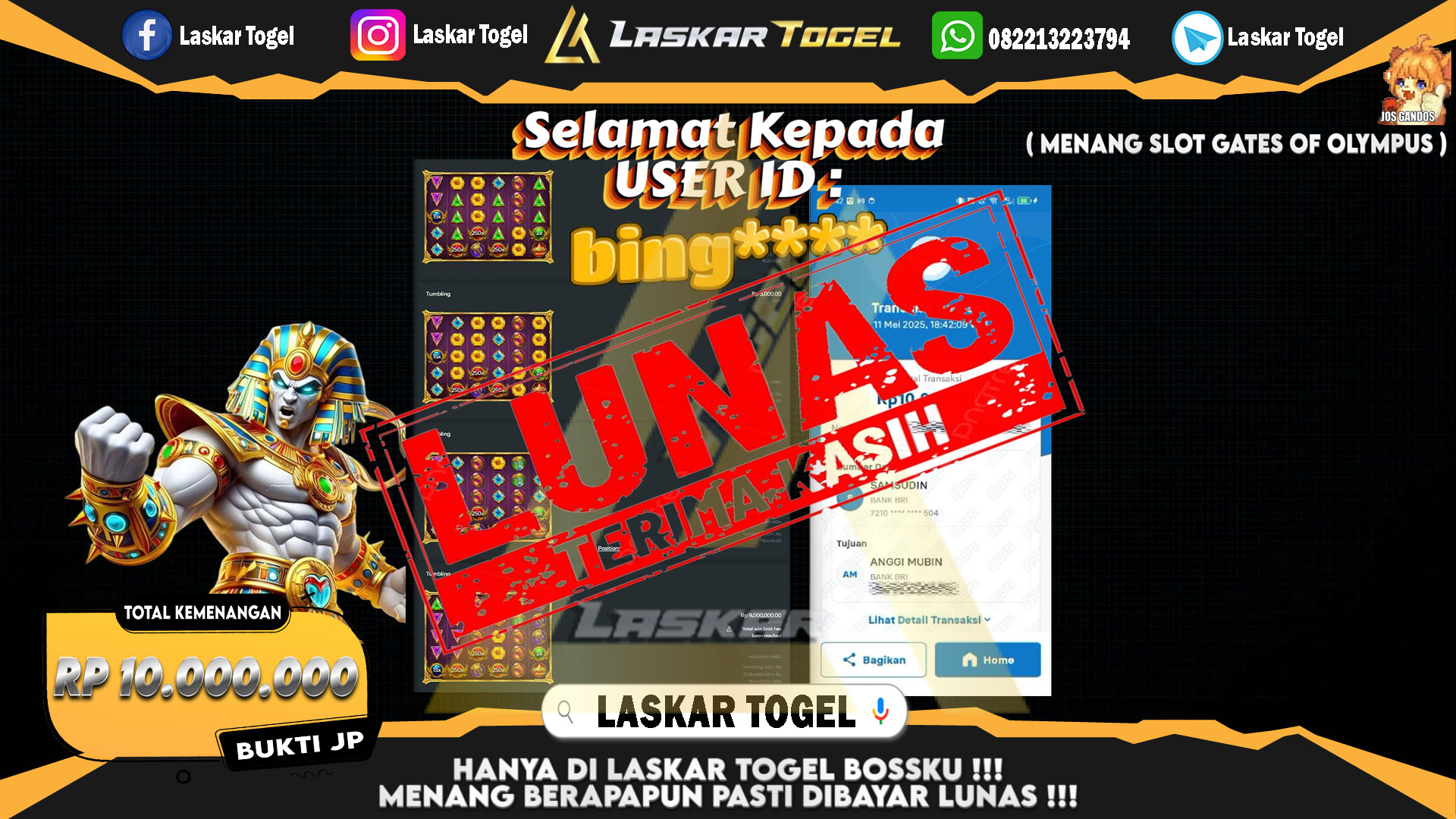 LASKARTOGEL JACKPOT SLOT GATES OF OLYMPUS Rp.10.000.000.,- LUNAS