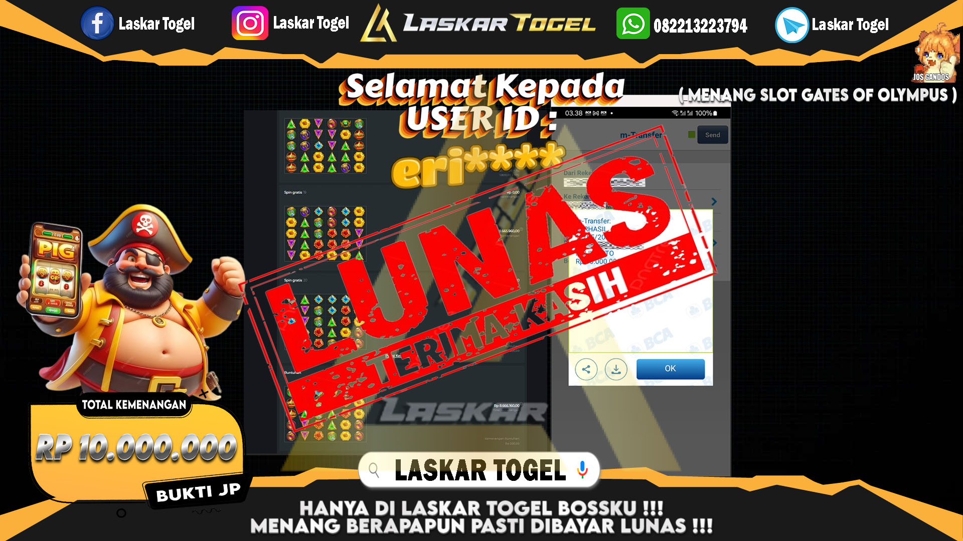 LASKARTOGEL JACKPOT SLOT GATES OF OLYMPUS Rp.10.000.000.,- LUNAS