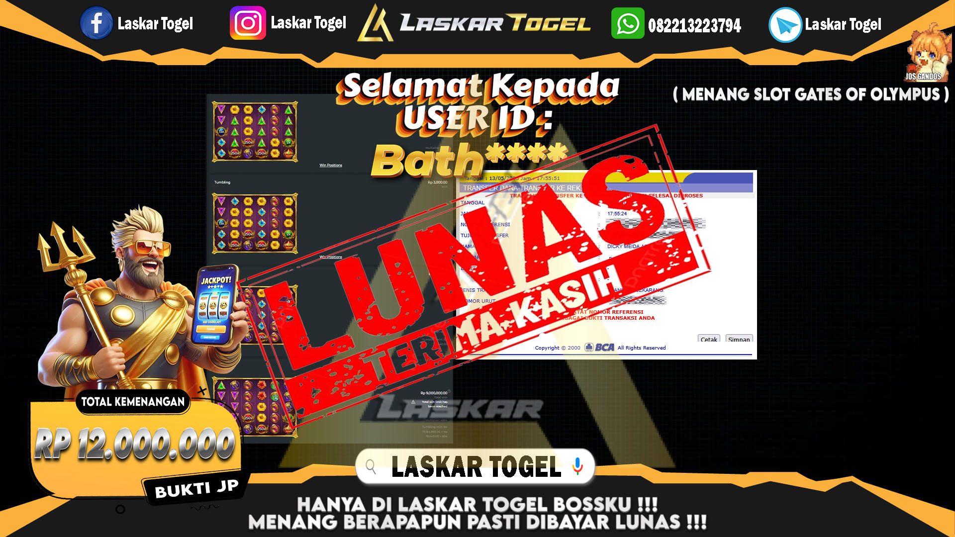 LASKARTOGEL JACKPOT SLOT GATES OF OLYMPUS Rp.12.000.000.,- LUNAS