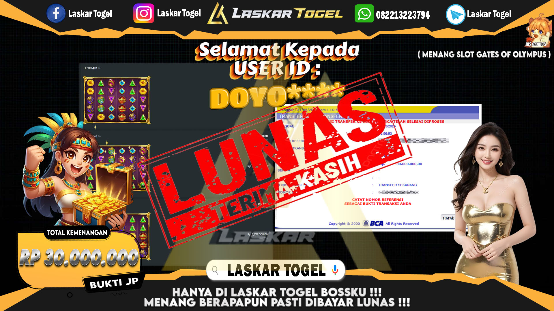 LASKARTOGEL JACKPOT SLOT GATES OF OLYMPUS Rp.30.000.000.,- LUNAS