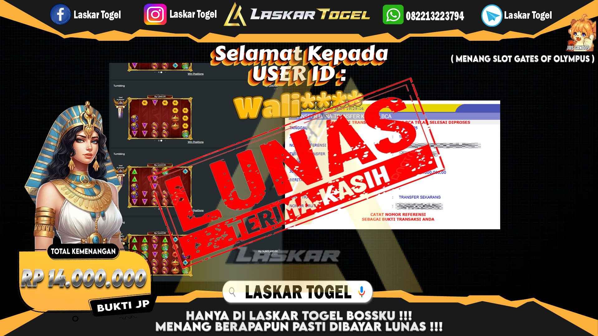 LASKARTOGEL JACKPOT SLOT GATES OF OLYMPUS Rp.14.000.000.,- LUNAS