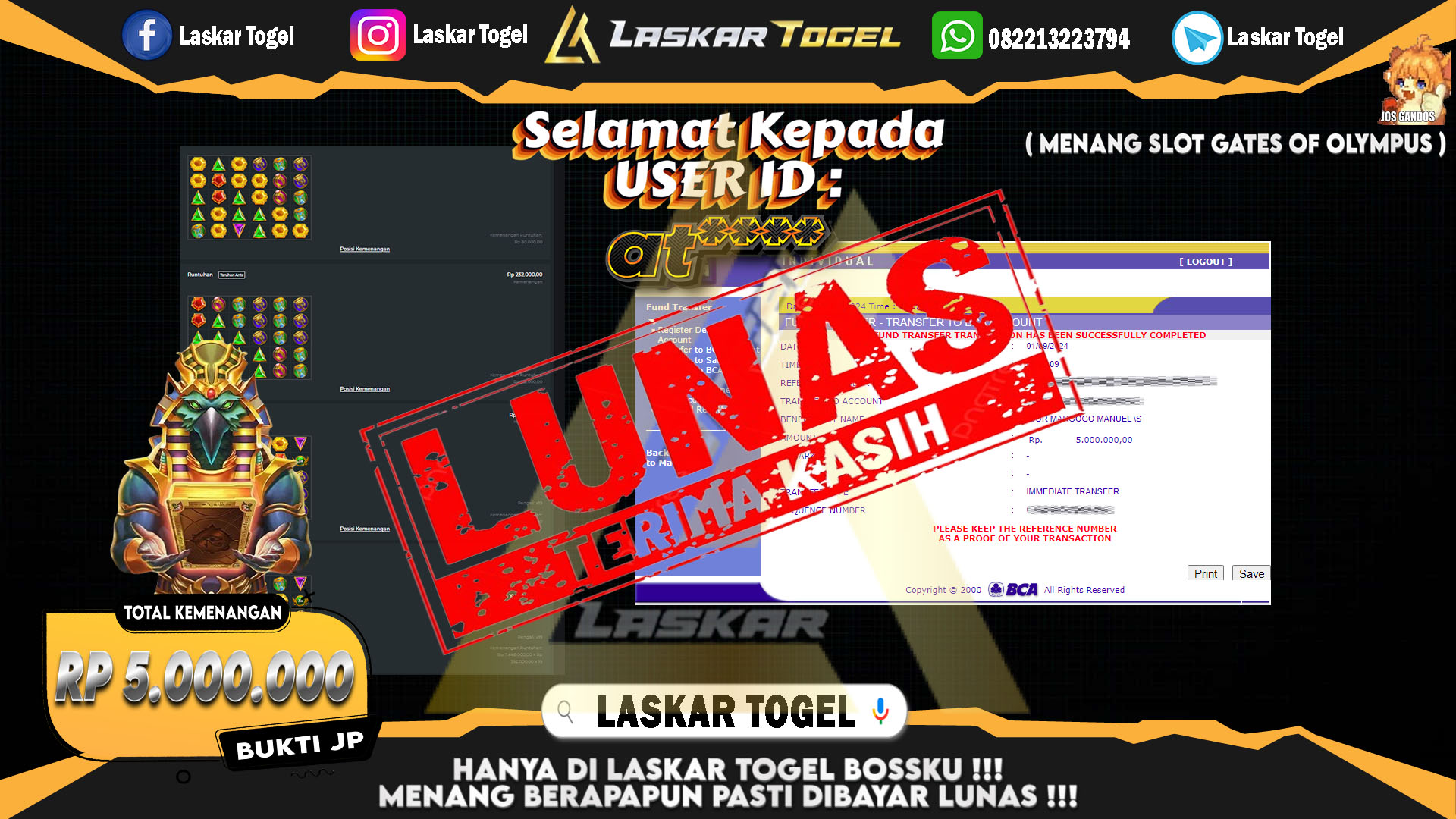 LASKARTOGEL JACKPOT TOGEL TOTO MACAU Rp.5.000.000.,- LUNAS