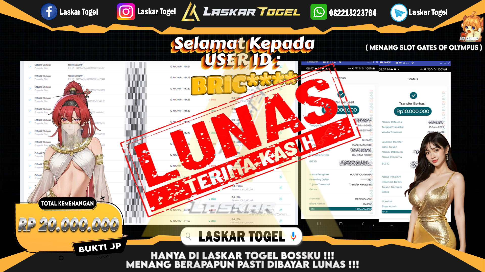 LASKARTOGEL JACKPOT SLOT GATES OF OLYMPUS Rp.20.000.000.,- LUNAS