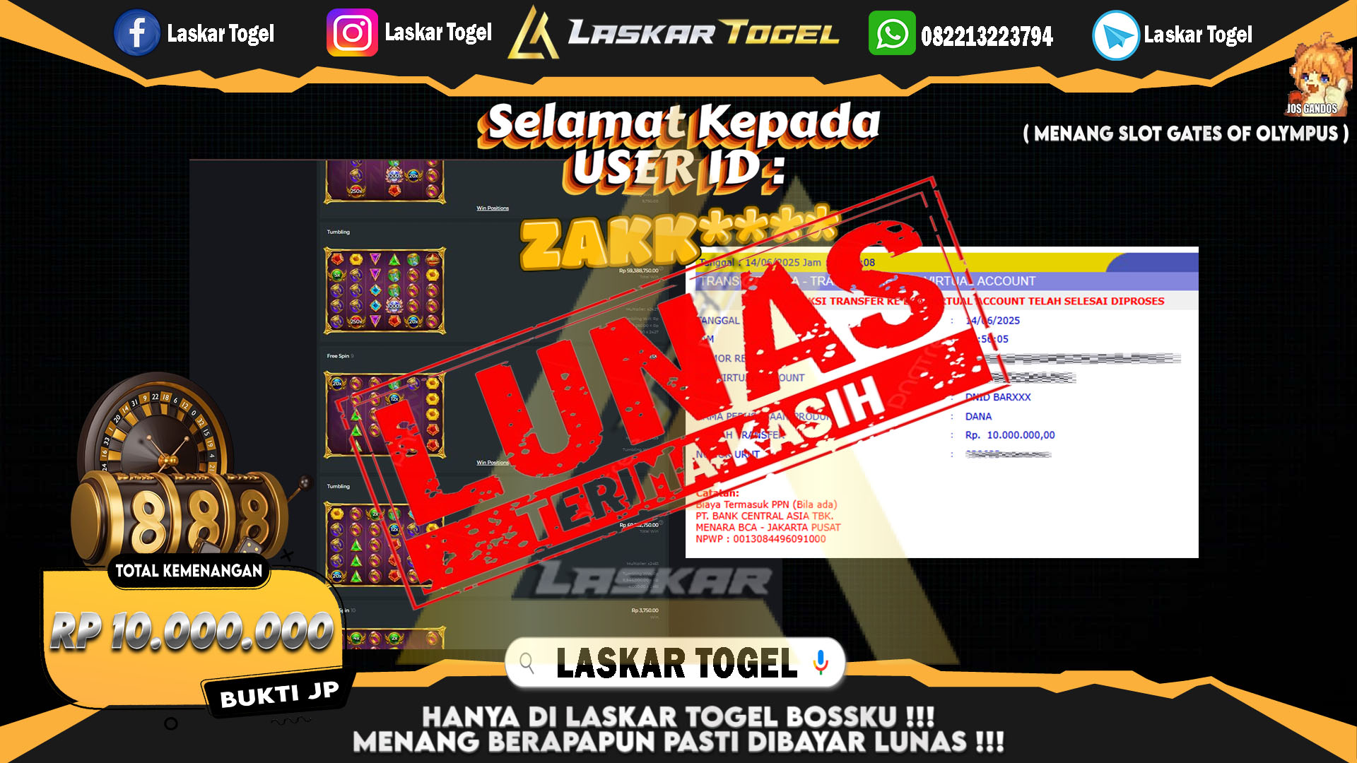 LASKARTOGEL JACKPOT SLOT GATES OF OLYMPUS Rp.10.000.000.,- LUNAS