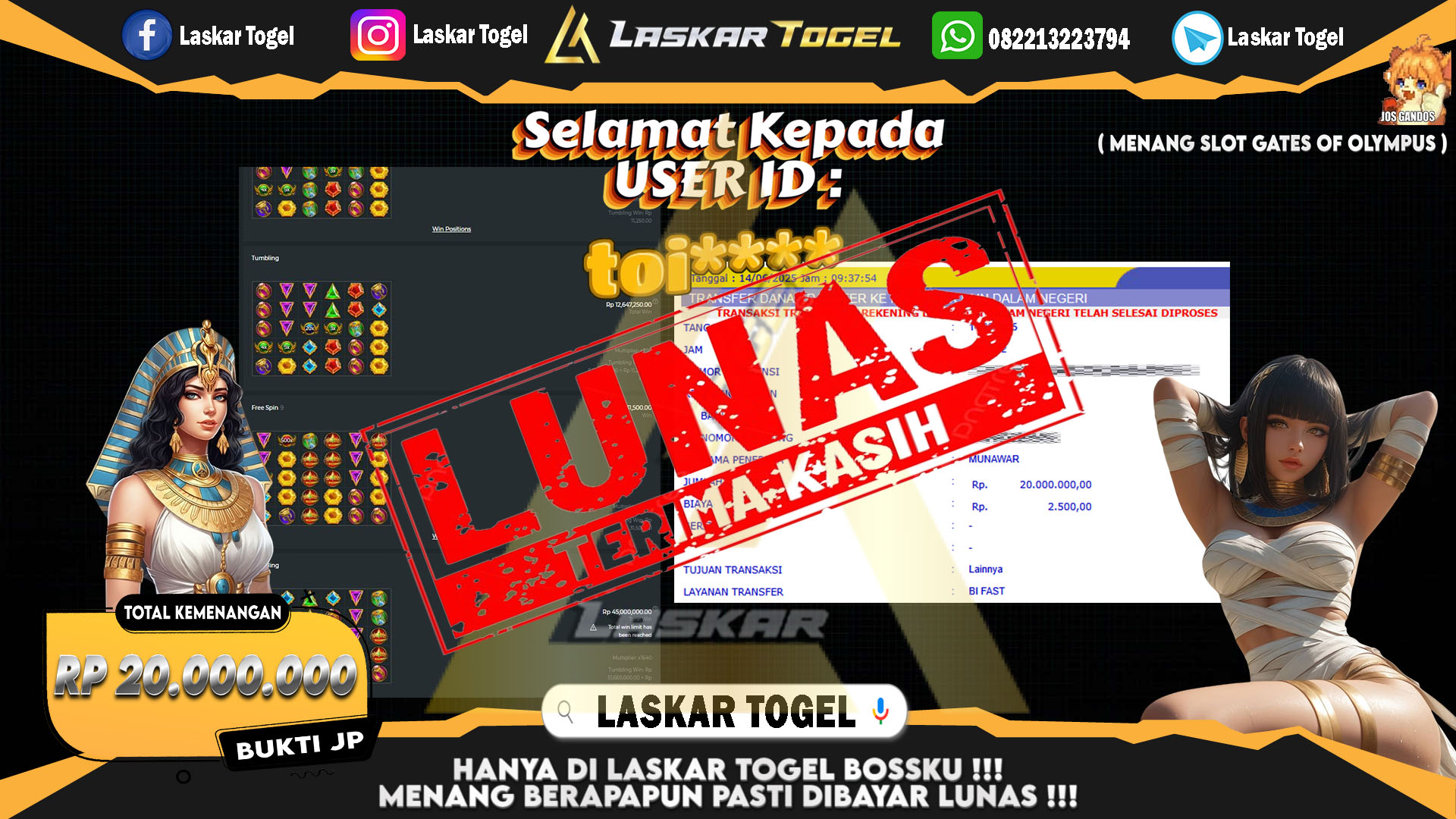 LASKARTOGEL JACKPOT SLOT GATES OF OLYMPUS Rp.20.000.000.,- LUNAS