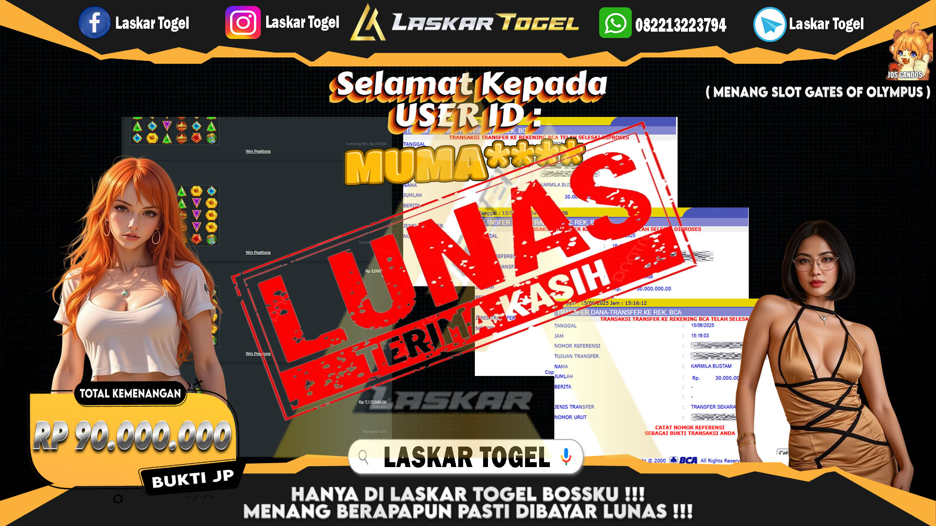 LASKARTOGEL JACKPOT SLOT GATES OF OLYMPUS Rp.90.000.000.,- LUNAS