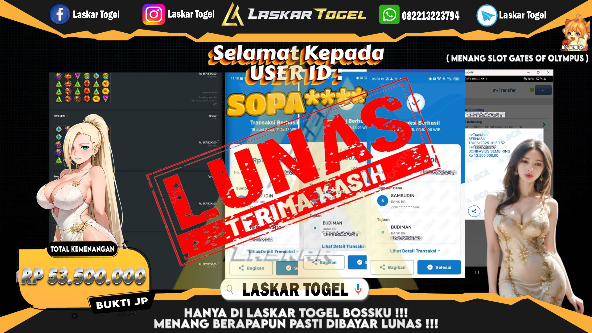 LASKARTOGEL JACKPOT SLOT GATES OF OLYMPUS Rp.53.500.000.,- LUNAS