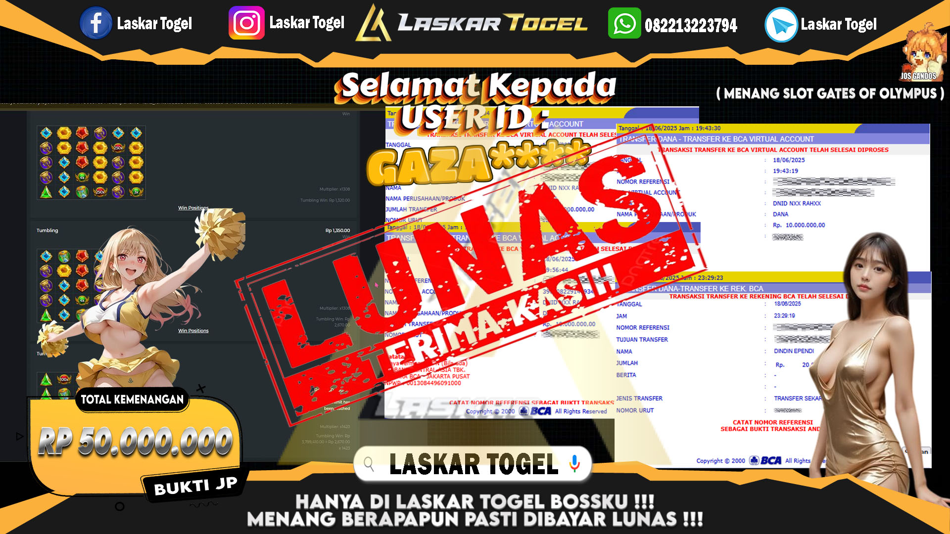 LASKARTOGEL JACKPOT SLOT GATES OF OLYMPUS Rp.50.000.000.,- LUNAS