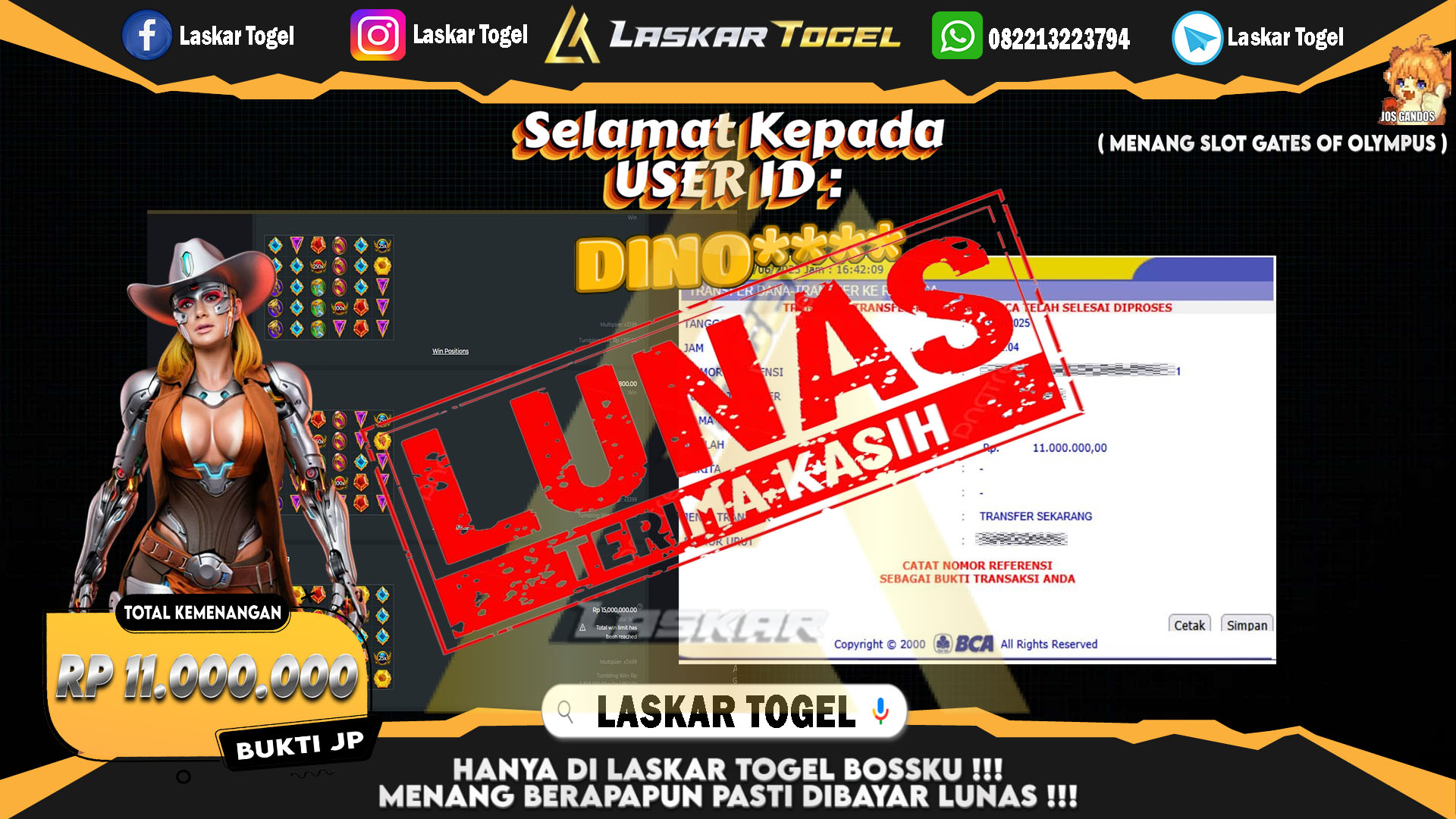 LASKARTOGEL JACKPOT SLOT GATES OF OLYMPUS Rp.11.000.000.,- LUNAS