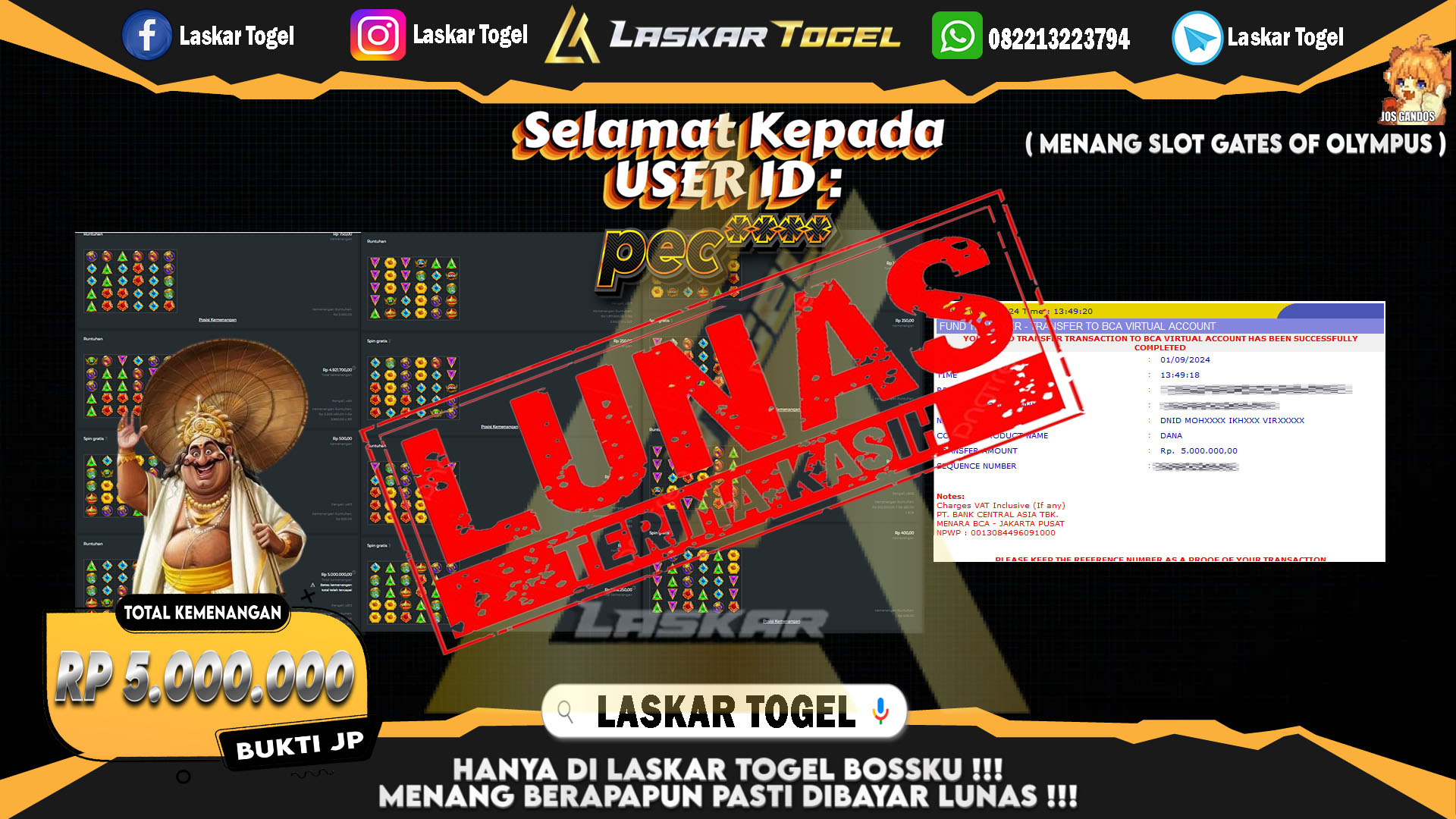 LASKARTOGEL JACKPOT TOGEL TOTO MACAU Rp.5.000.000.,- LUNAS