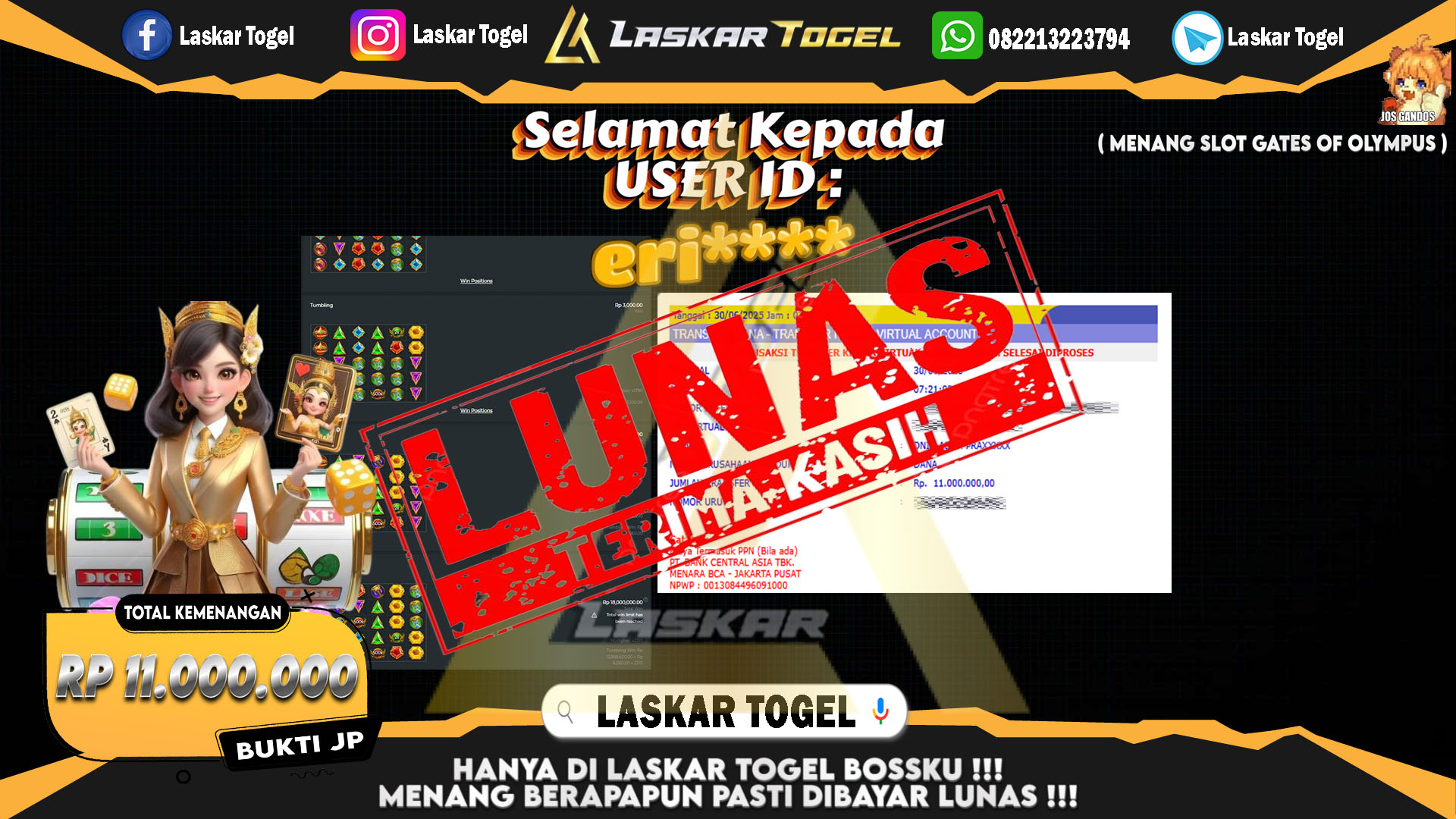 LASKARTOGEL JACKPOT SLOT GATES OF OLYMPUS Rp.11.000.000.,- LUNAS