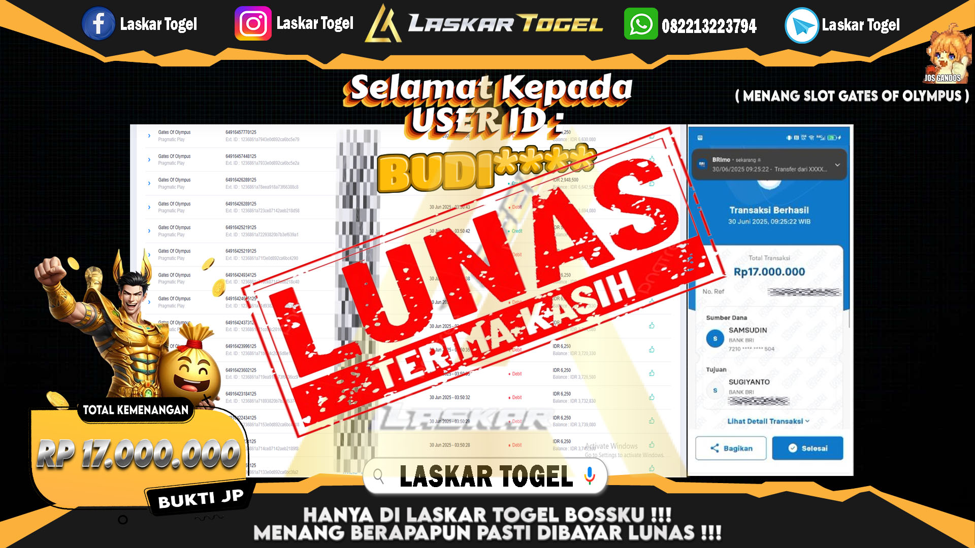 LASKARTOGEL JACKPOT SLOT GATES OF OLYMPUS Rp.17.000.000.,- LUNAS