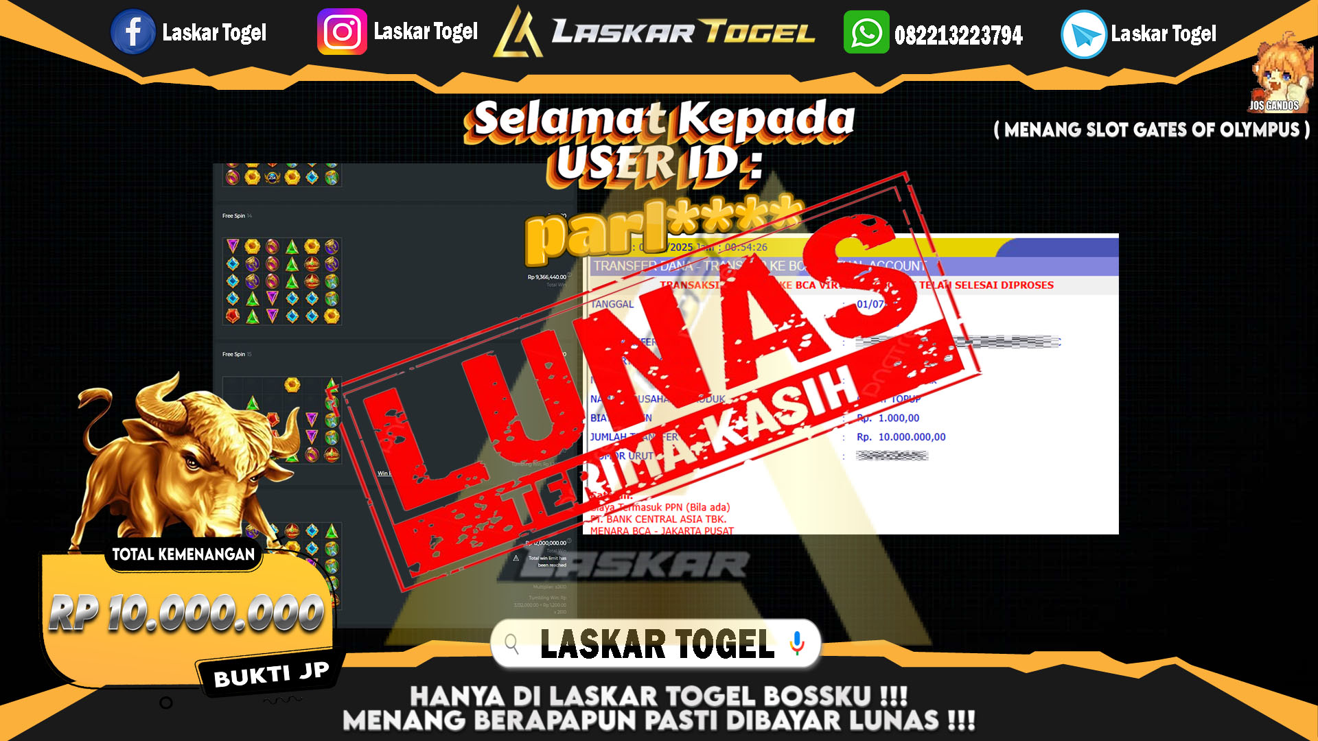 LASKARTOGEL JACKPOT SLOT GATES OF OLYMPUS Rp.10.000.000.,- LUNAS