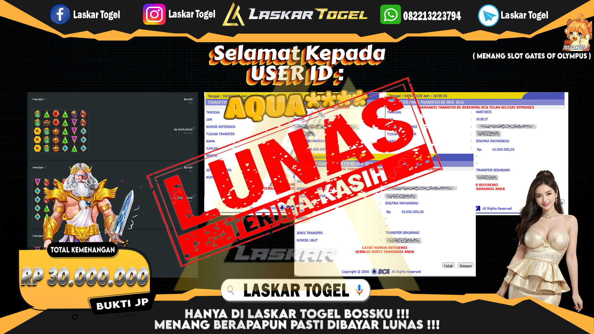 LASKARTOGEL JACKPOT SLOT GATES OF OLYMPUS Rp.30.000.000.,- LUNAS