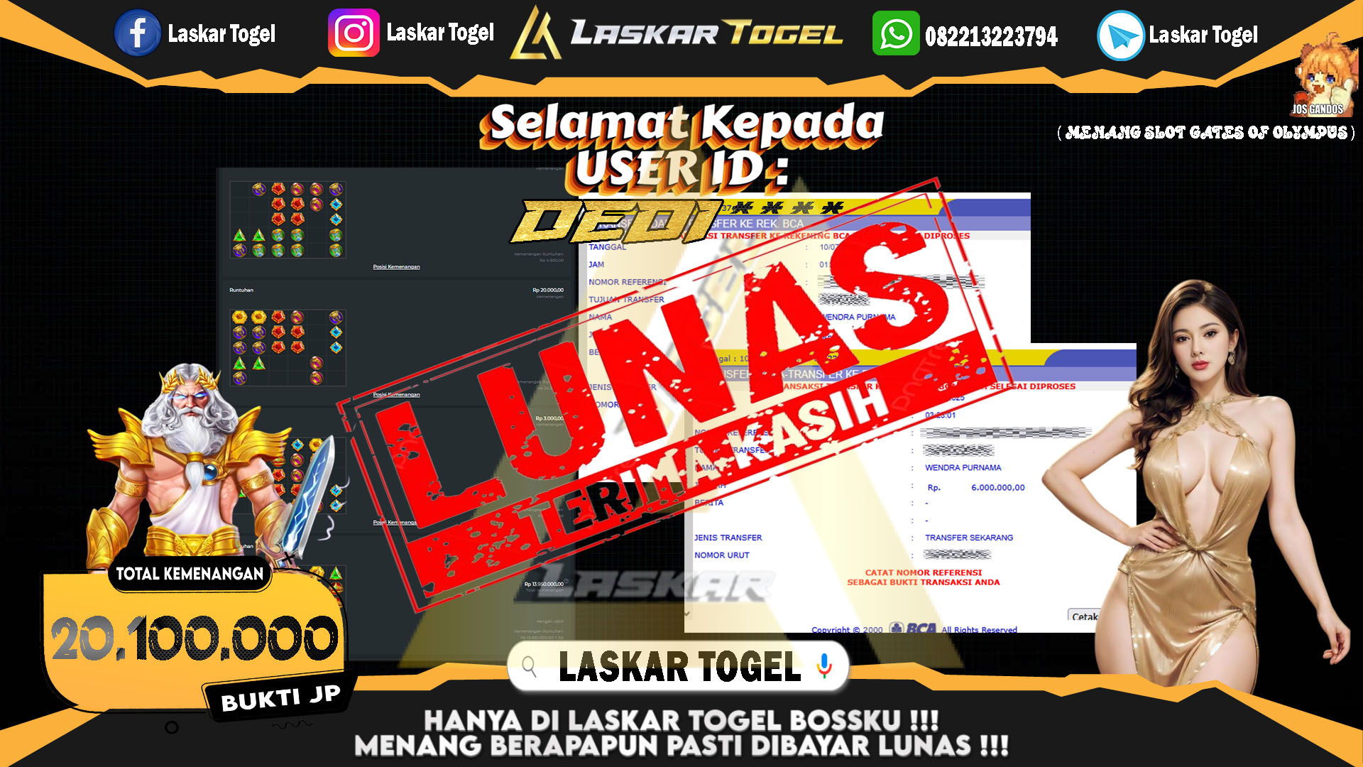 LASKARTOGEL JACKPOT SLOT GATES OF OLYMPUS Rp.20.100.000.,- LUNAS