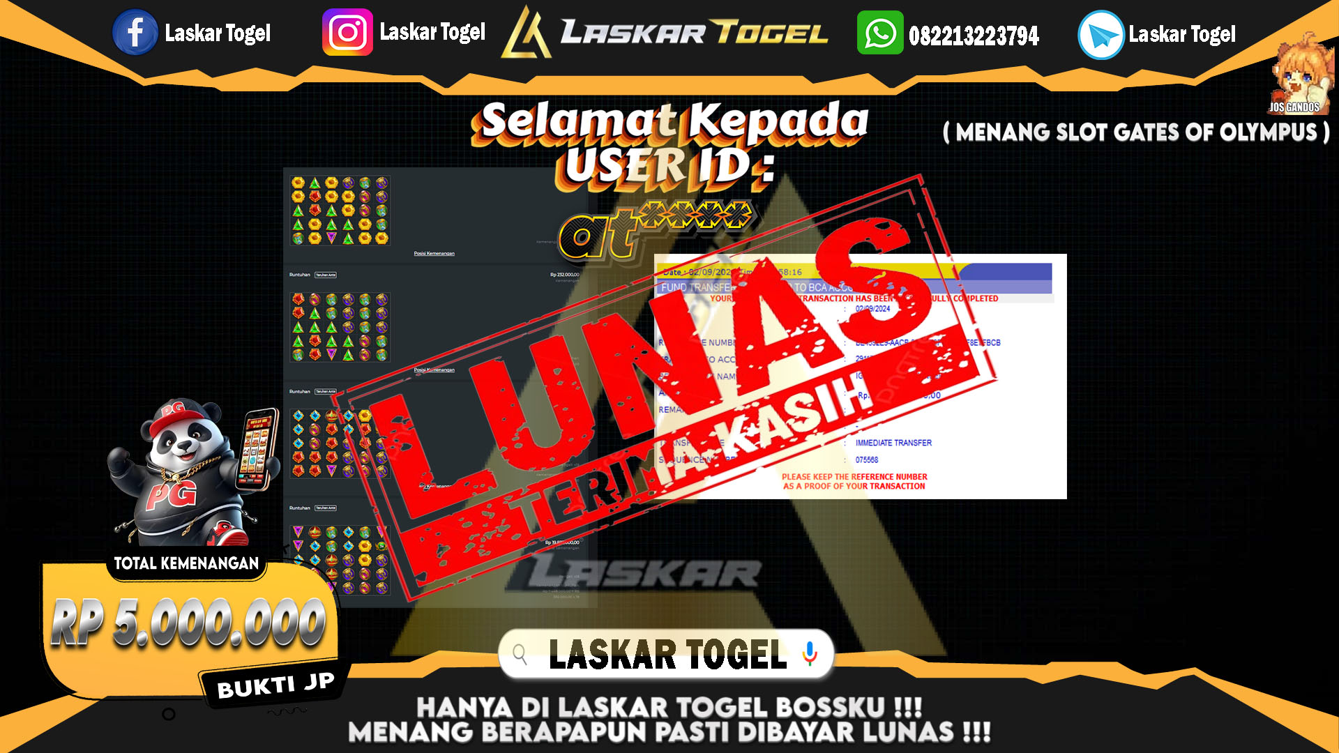 LASKARTOGEL JACKPOT TOGEL TOTO MACAU Rp.5.000.000.,- LUNAS