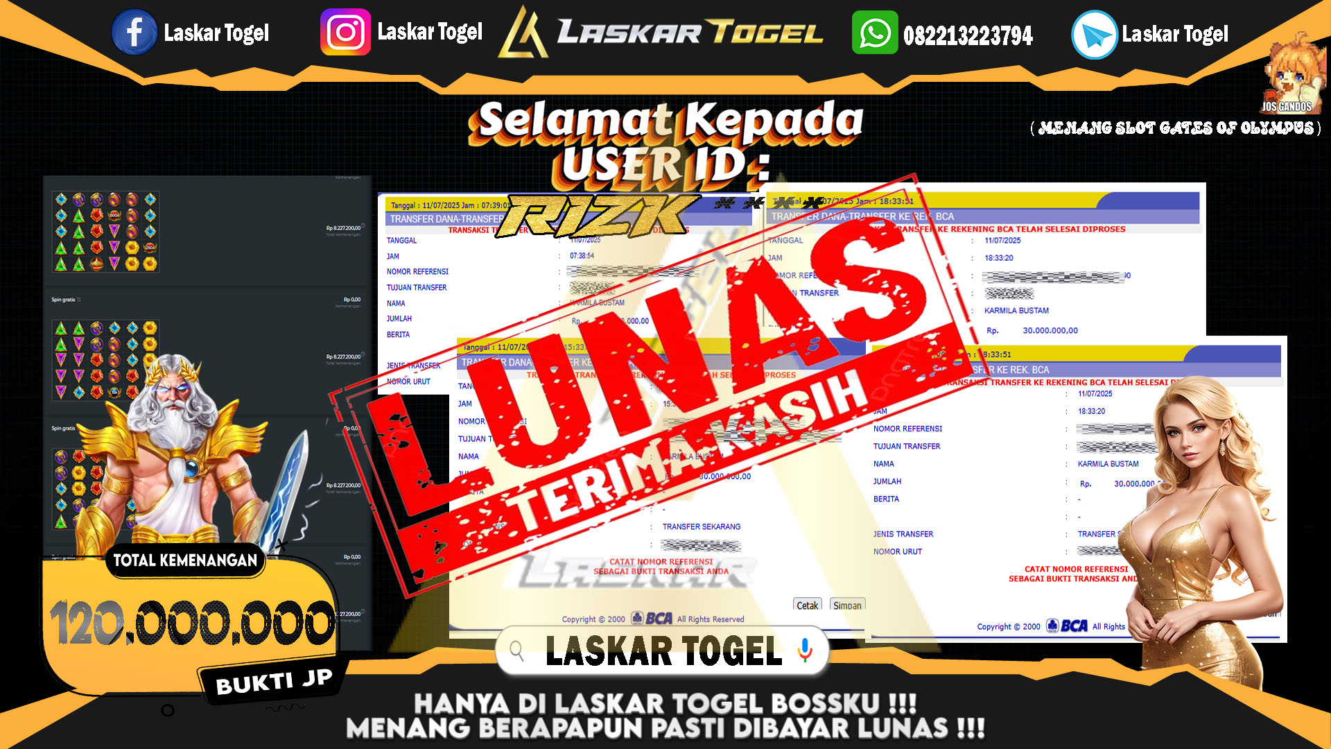 LASKARTOGEL JACKPOT SLOT GATES OF OLYMPUS Rp.120.000.000.,- LUNAS