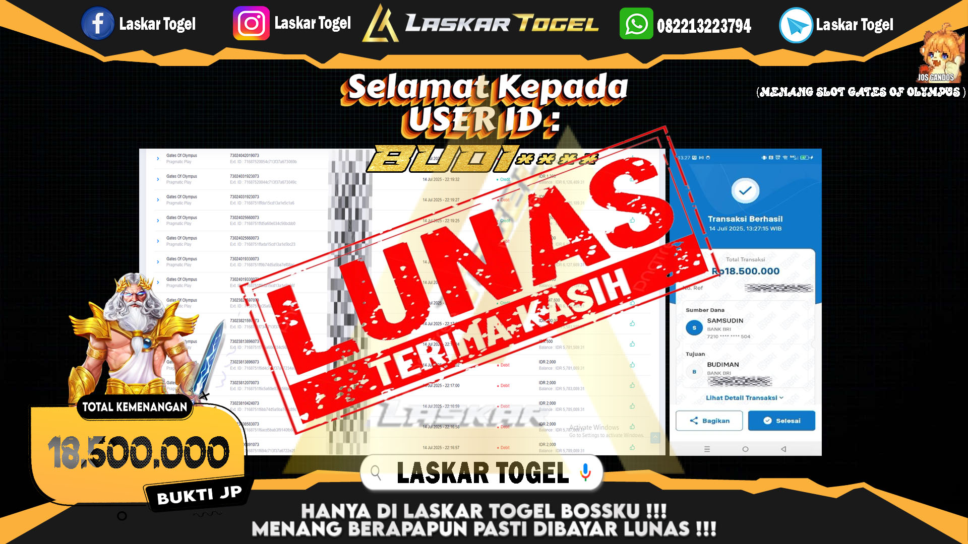 LASKARTOGEL JACKPOT SLOT CANDY RUSH Rp.50.000.000.,- LUNAS