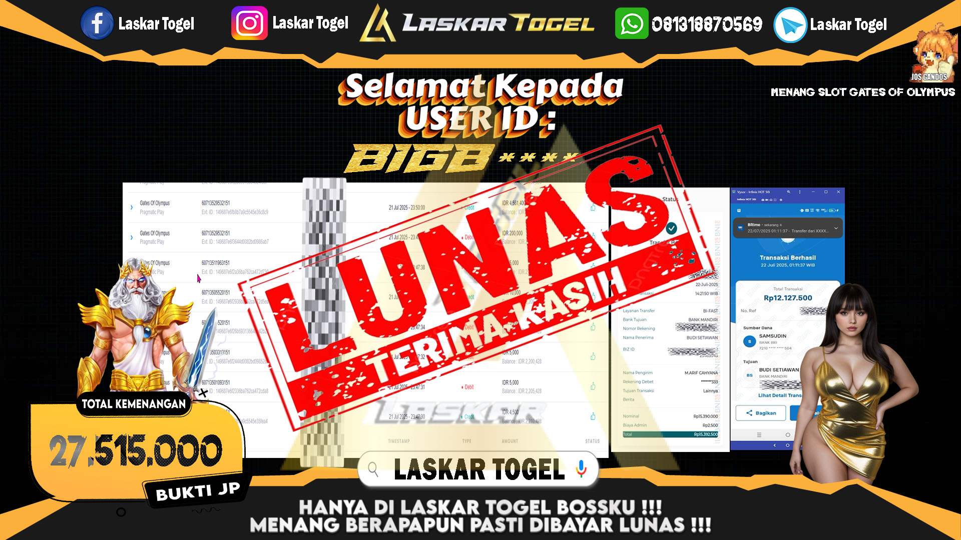 LASKARTOGEL JACKPOT SLOT GATES OF OLYMPUS Rp.27.515.000.,- LUNAS