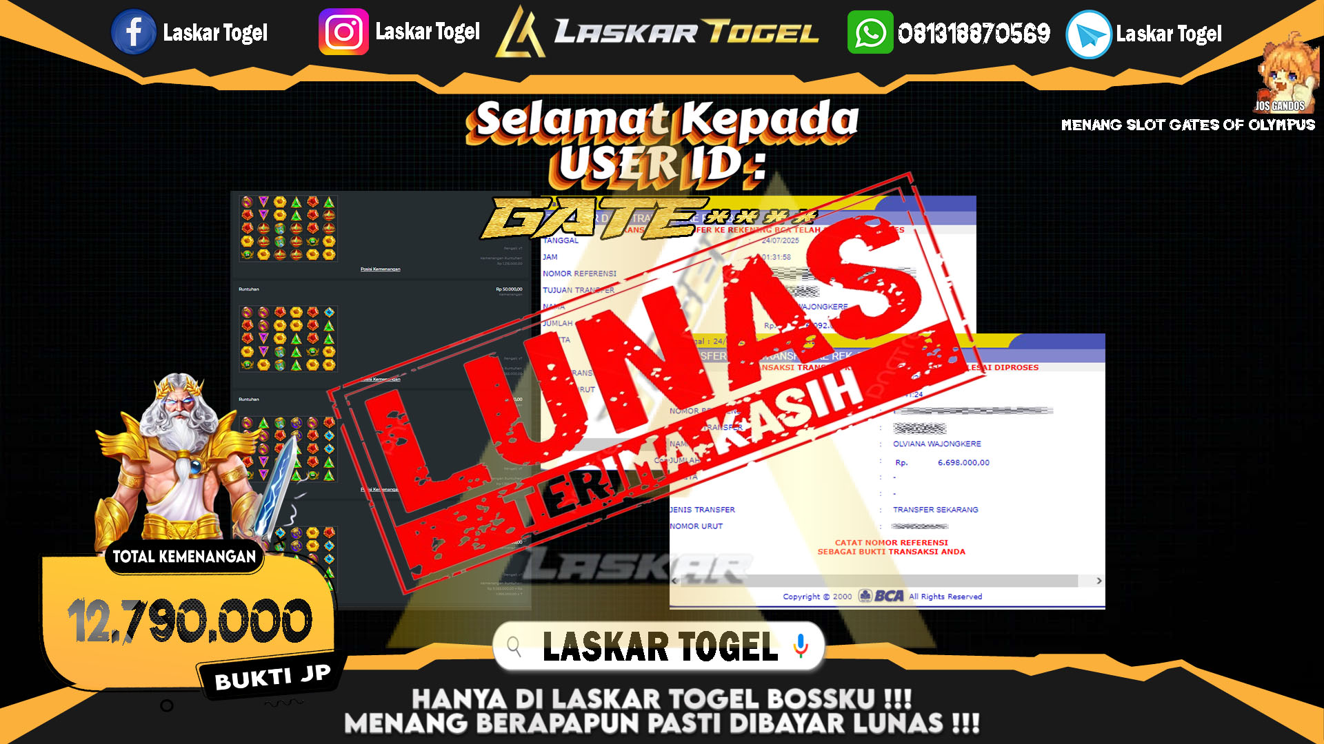 LASKARTOGEL JACKPOT SLOT GATES OF OLYMPUS Rp.12.790.000.,- LUNAS