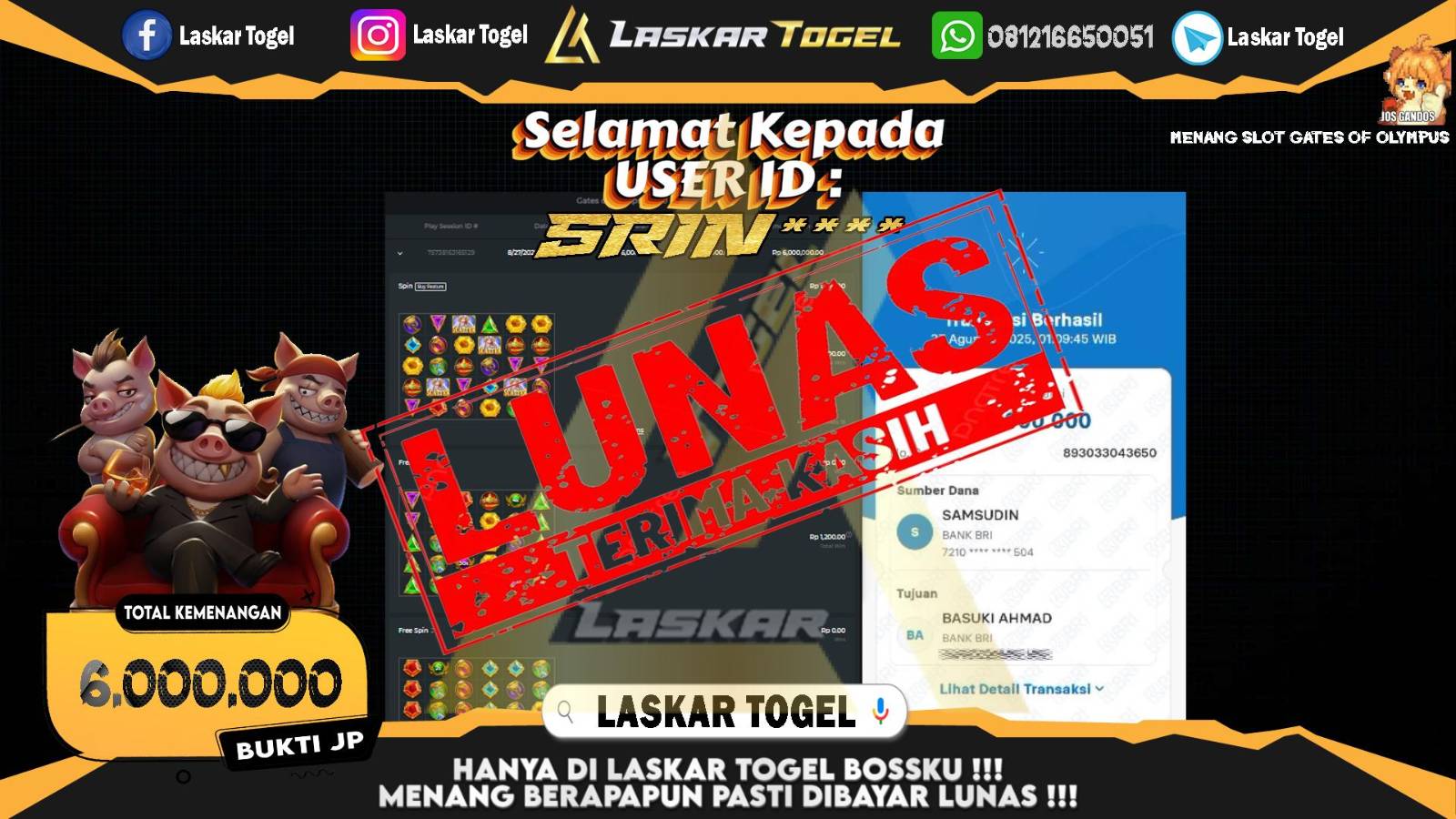 LASKARTOGEL JACKPOT SLOT GATES OF OLYMPUS Rp.6.000.000,- LUNAS