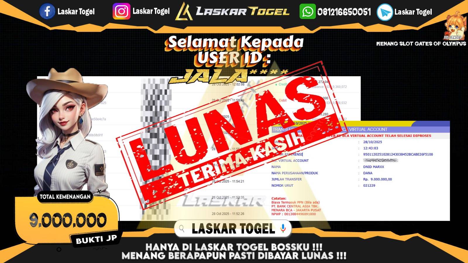 LASKARTOGEL JACKPOT SLOT GATES OF OLYMPUS Rp.9.000.000,- LUNAS