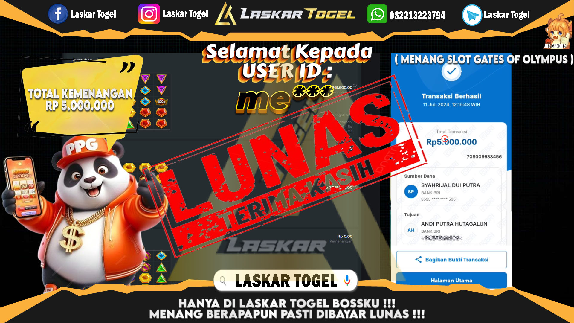 LASKARTOGEL JACKPOT  SLOT GATES OF OLYMPUS Rp.5.000.000.,- LUNAS