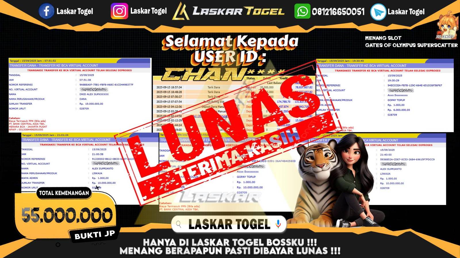 LASKARTOGEL JACKPOT SLOT GATES OF OLYMPUS SUPER SCATTER Rp.55.000.000,- LUNAS