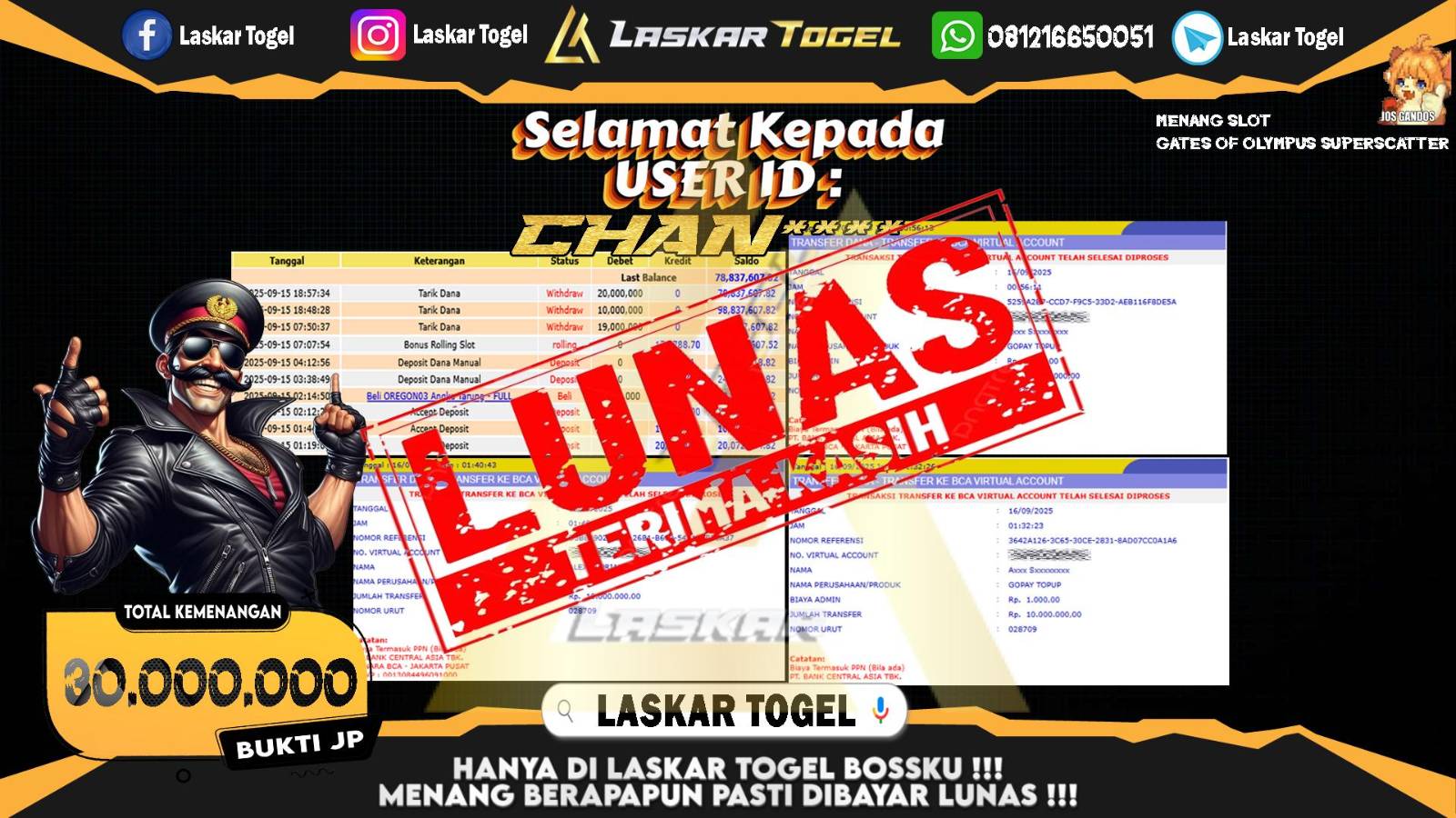 LASKARTOGEL JACKPOT SLOT GATES OF OLYMPUS SUPER SCATTER Rp.30.000.000,- LUNAS