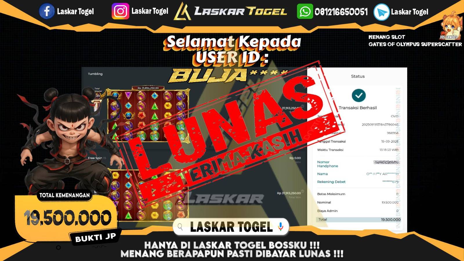 LASKARTOGEL JACKPOT SLOT GATES OF OLYMPUS SUPER SCATTER Rp.19.500.000,- LUNAS