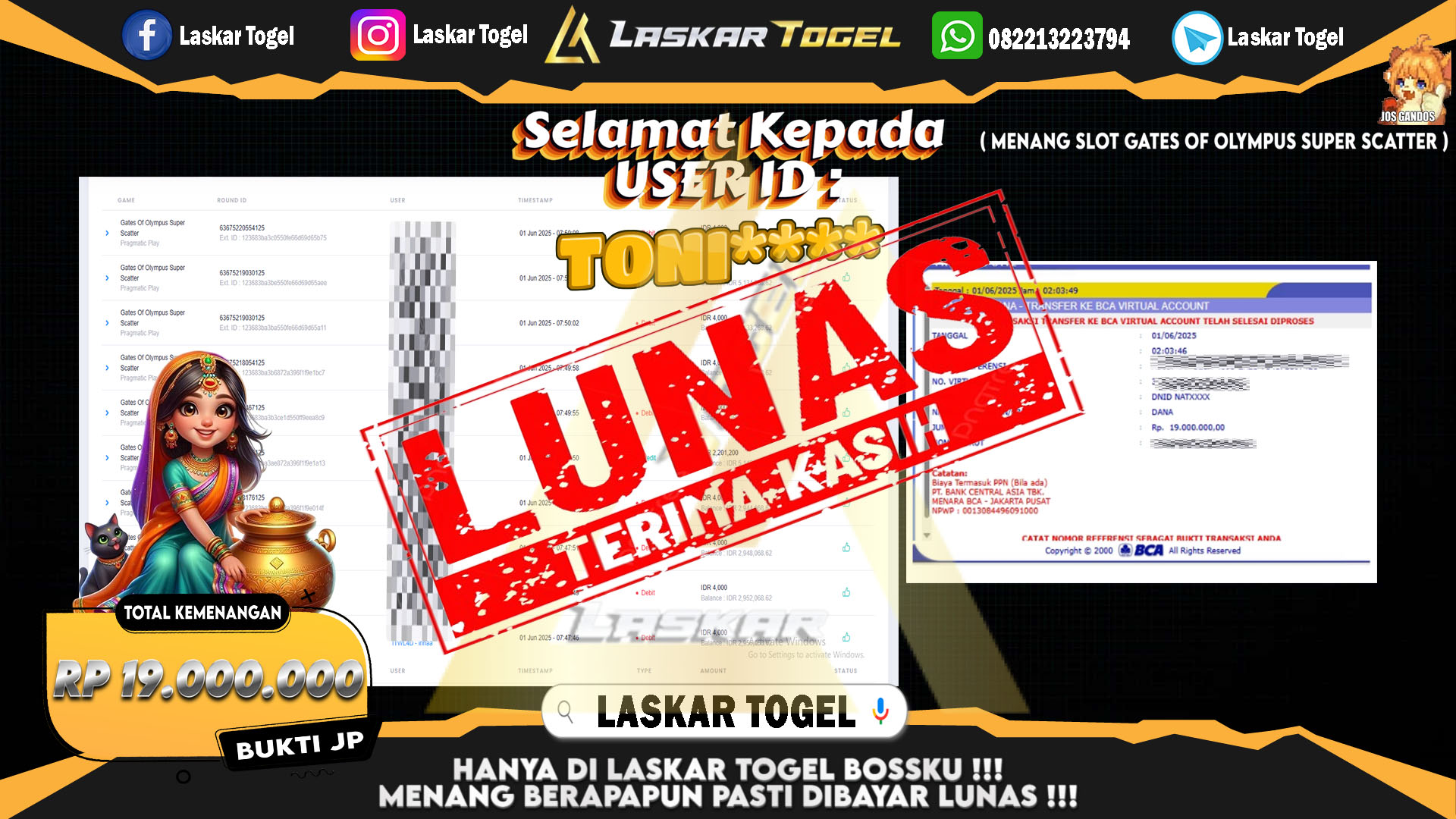 LASKARTOGEL JACKPOT SLOT GATES OF OLYMPUS SUPER SCATTER Rp.19.000.000.,- LUNAS