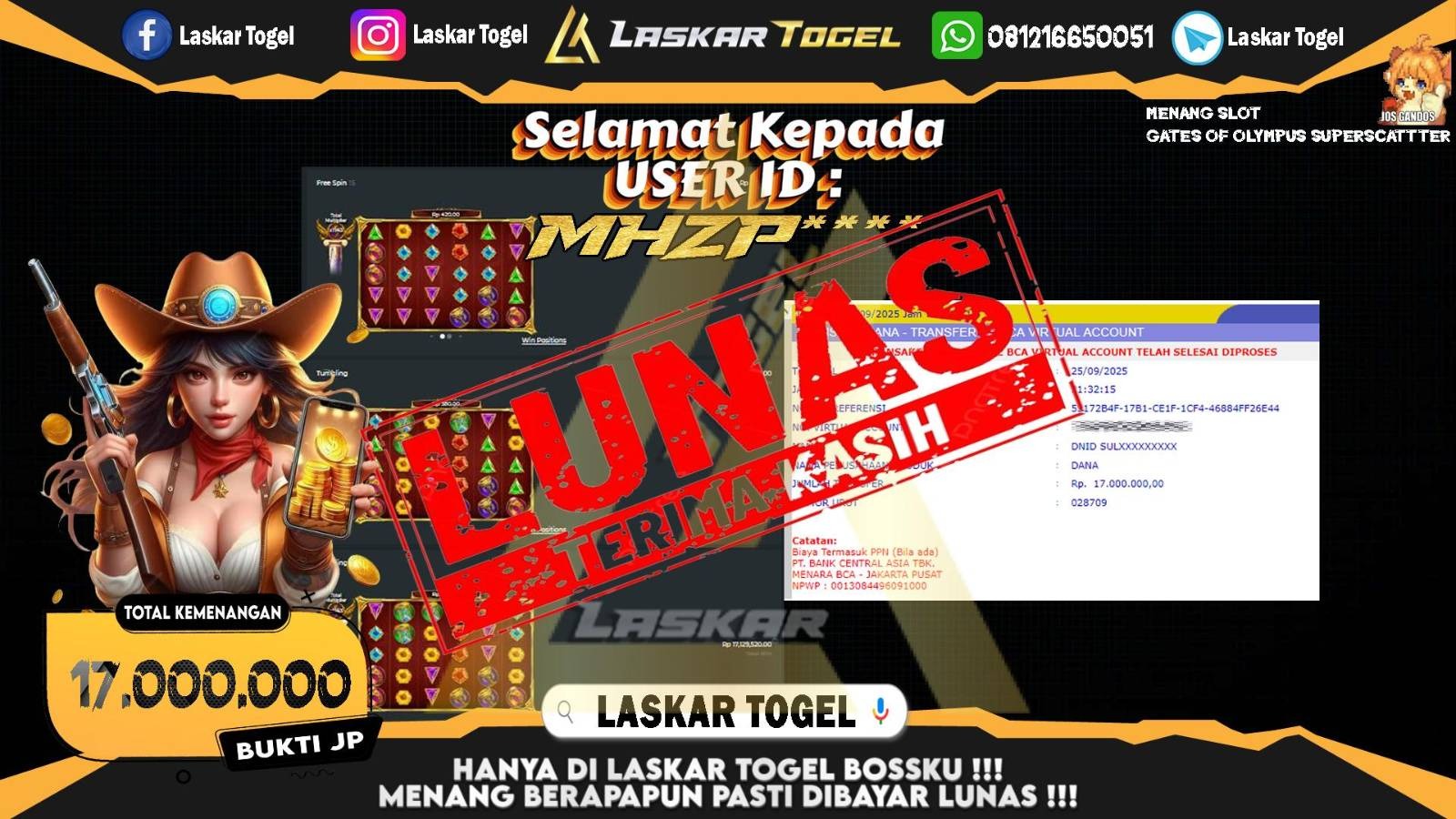 LASKARTOGEL JACKPOT SLOT GATES OF OLYMPUS SUPER SCATTER Rp.17.000.000,- LUNAS