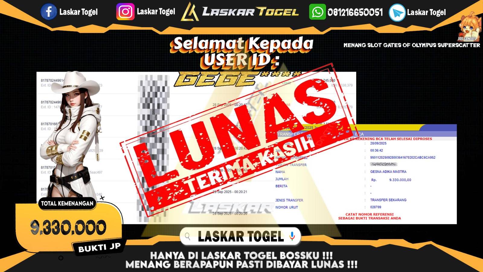 LASKARTOGEL JACKPOT SLOT GATES OF OLYMPUS SUPER SCATTER Rp.9.330.000,- LUNAS