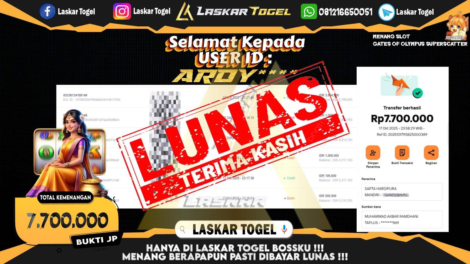 LASKARTOGEL JACKPOT SLOT GATES OF OLYMPUS SUPER SCATTER Rp.7.700.000,- LUNAS