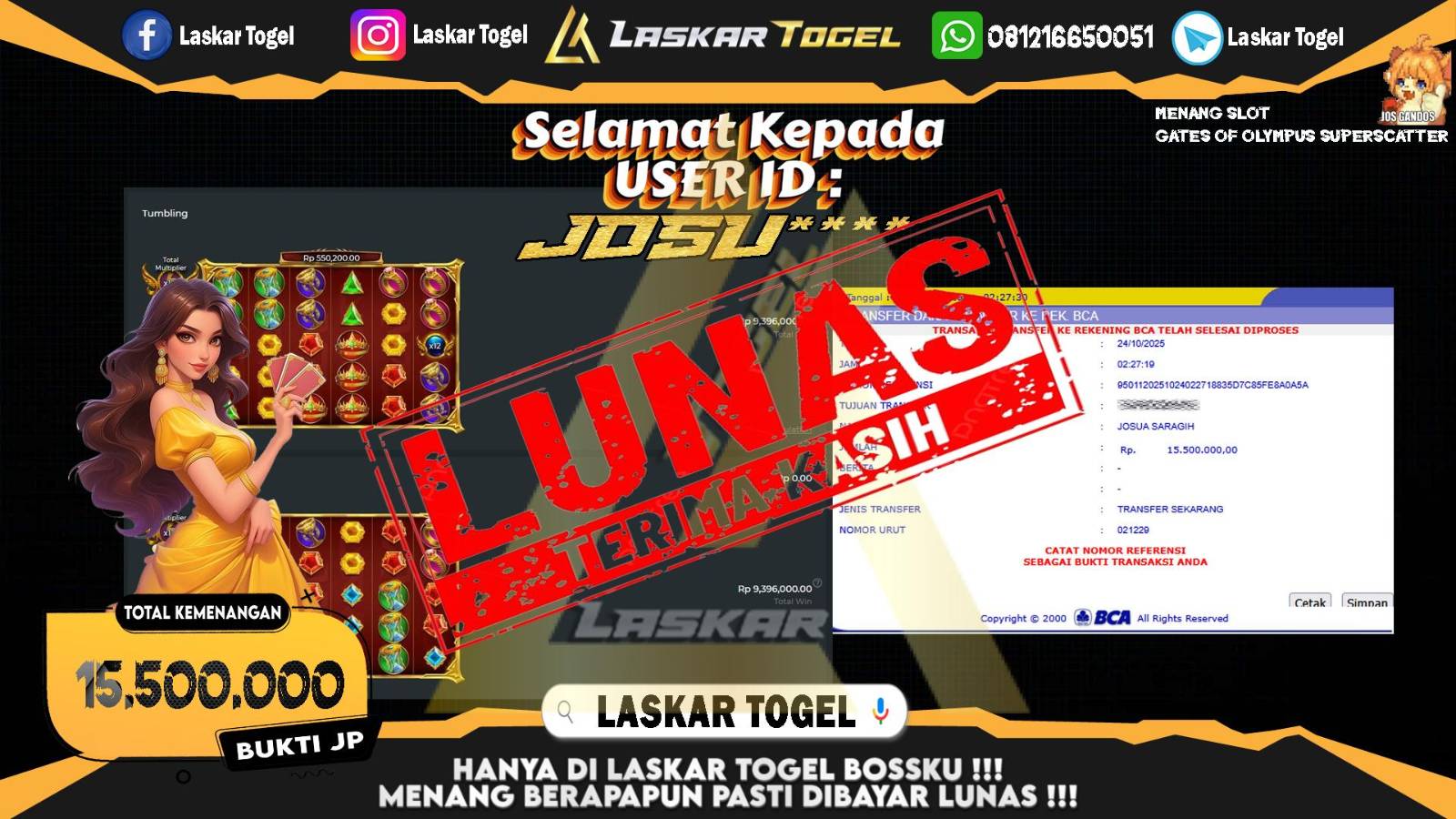 LASKARTOGEL JACKPOT SLOT GATES OF OLYMPUS SUPER SCATTER Rp.15.500.000,- LUNAS