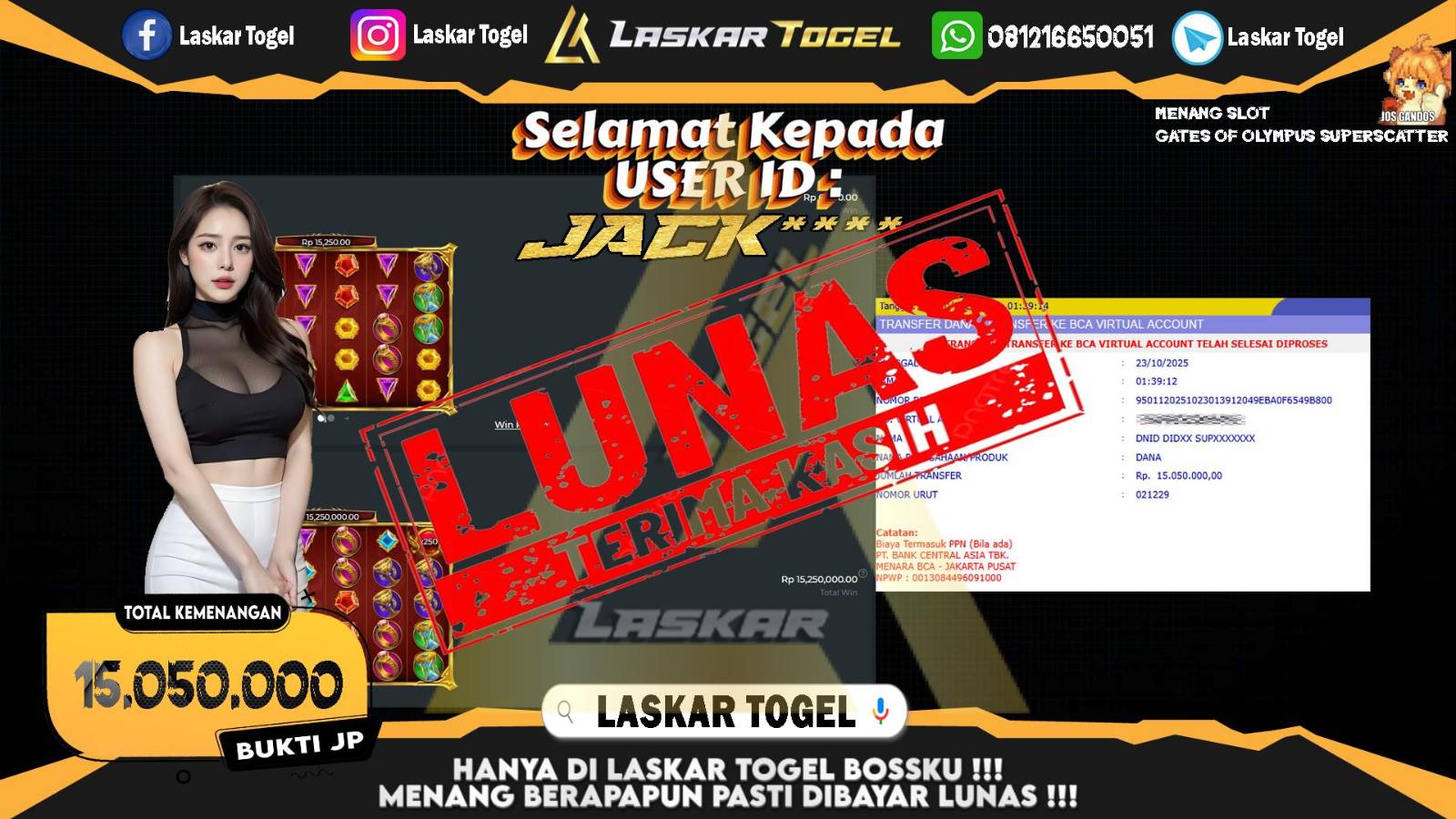 LASKARTOGEL JACKPOT SLOT GATES OF OLYMPUS SLOT MANIA Rp.8.550.000,- LUNAS