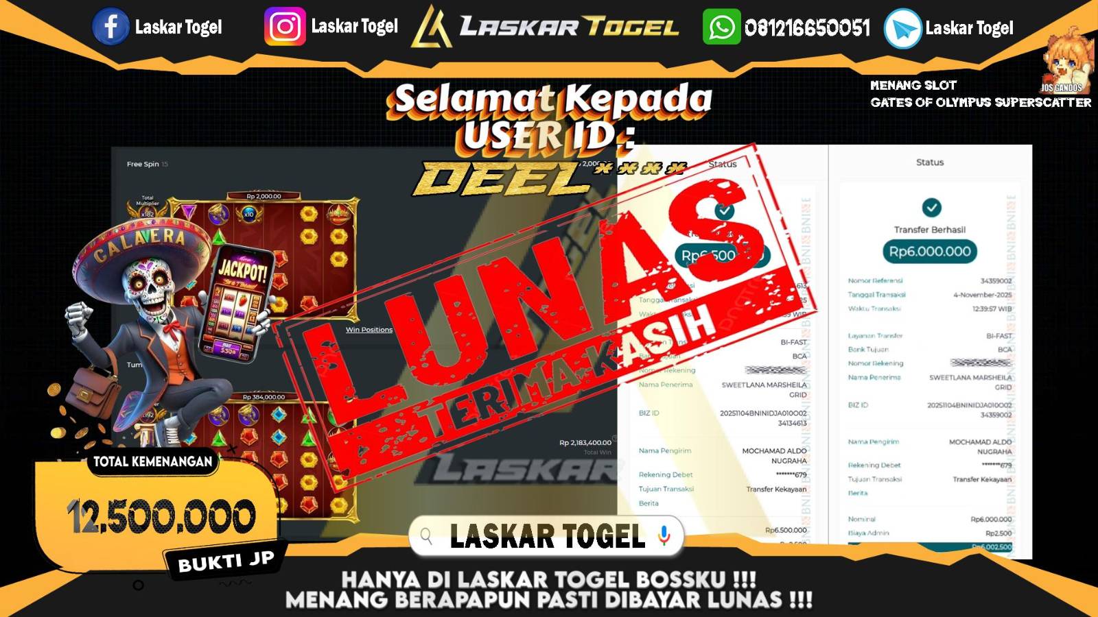 LASKARTOGEL JACKPOT SLOT GATES OF OLYMPUS SUPER SCATTER Rp.12.500.000,- LUNAS