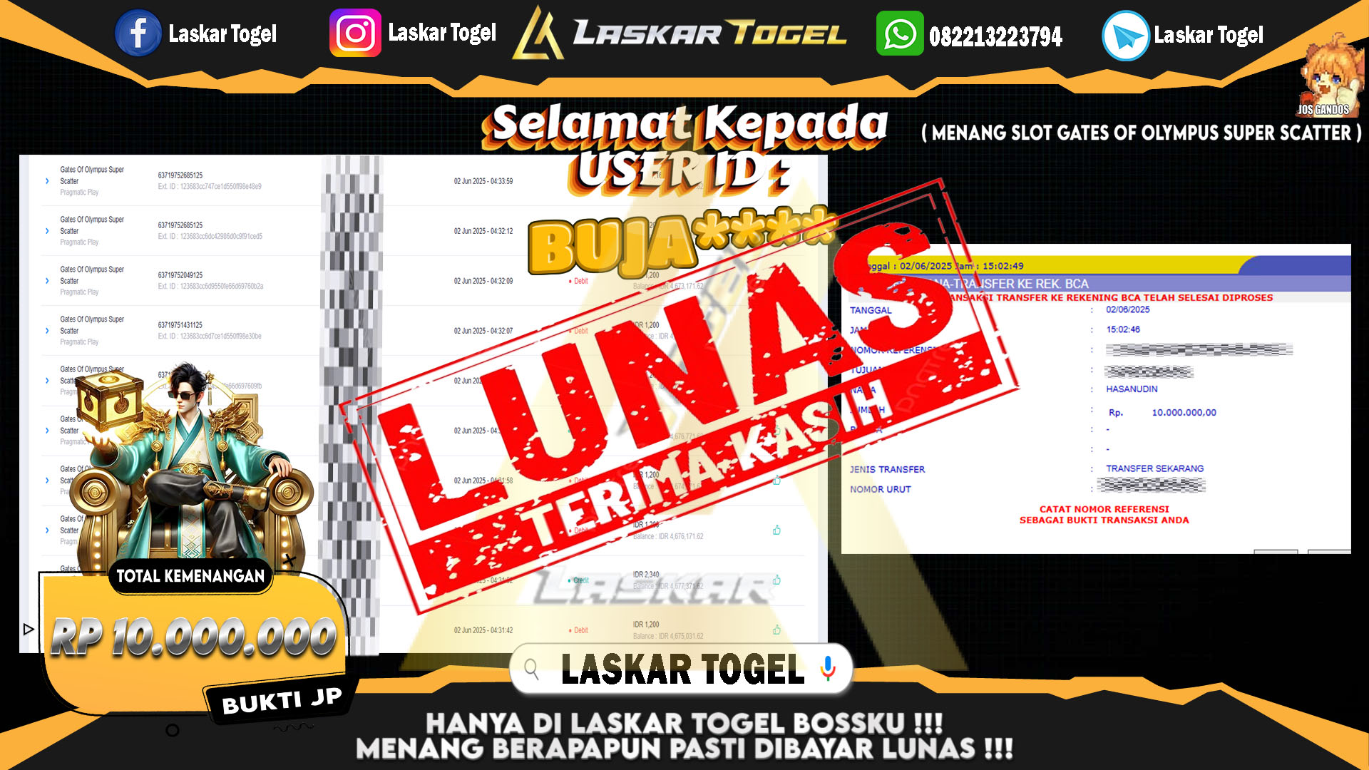 LASKARTOGEL JACKPOT SLOT GATES OF OLYMPUS SUPER SCATTER Rp.10.000.000.,- LUNAS