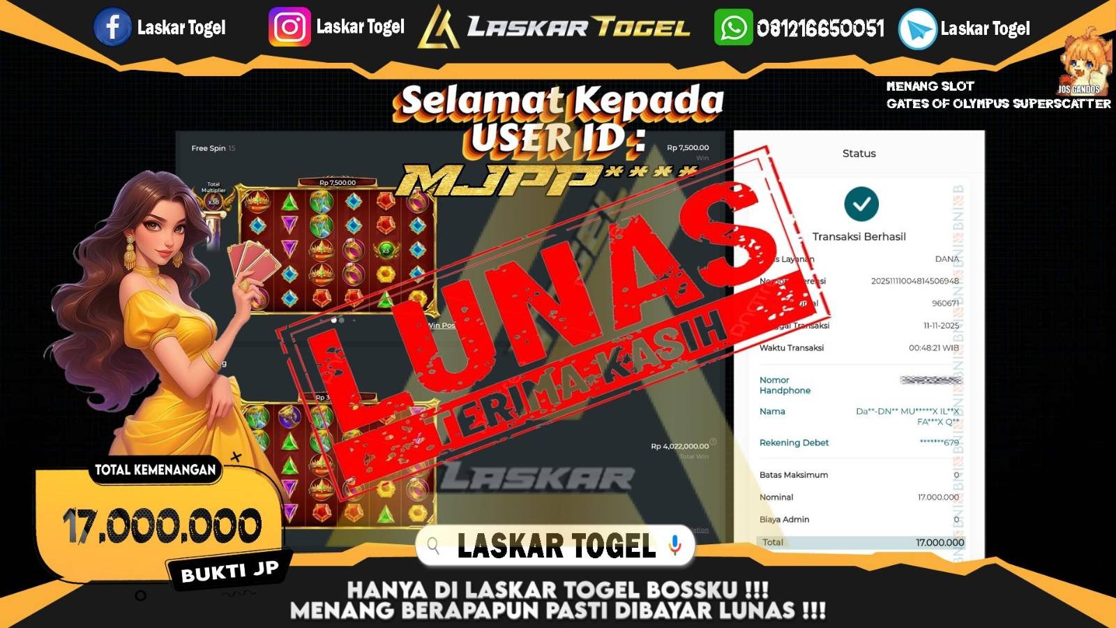 LASKARTOGEL JACKPOT SLOT GATES OF OLYMPUS SUPER SCATTER Rp.17.000.000,- LUNAS