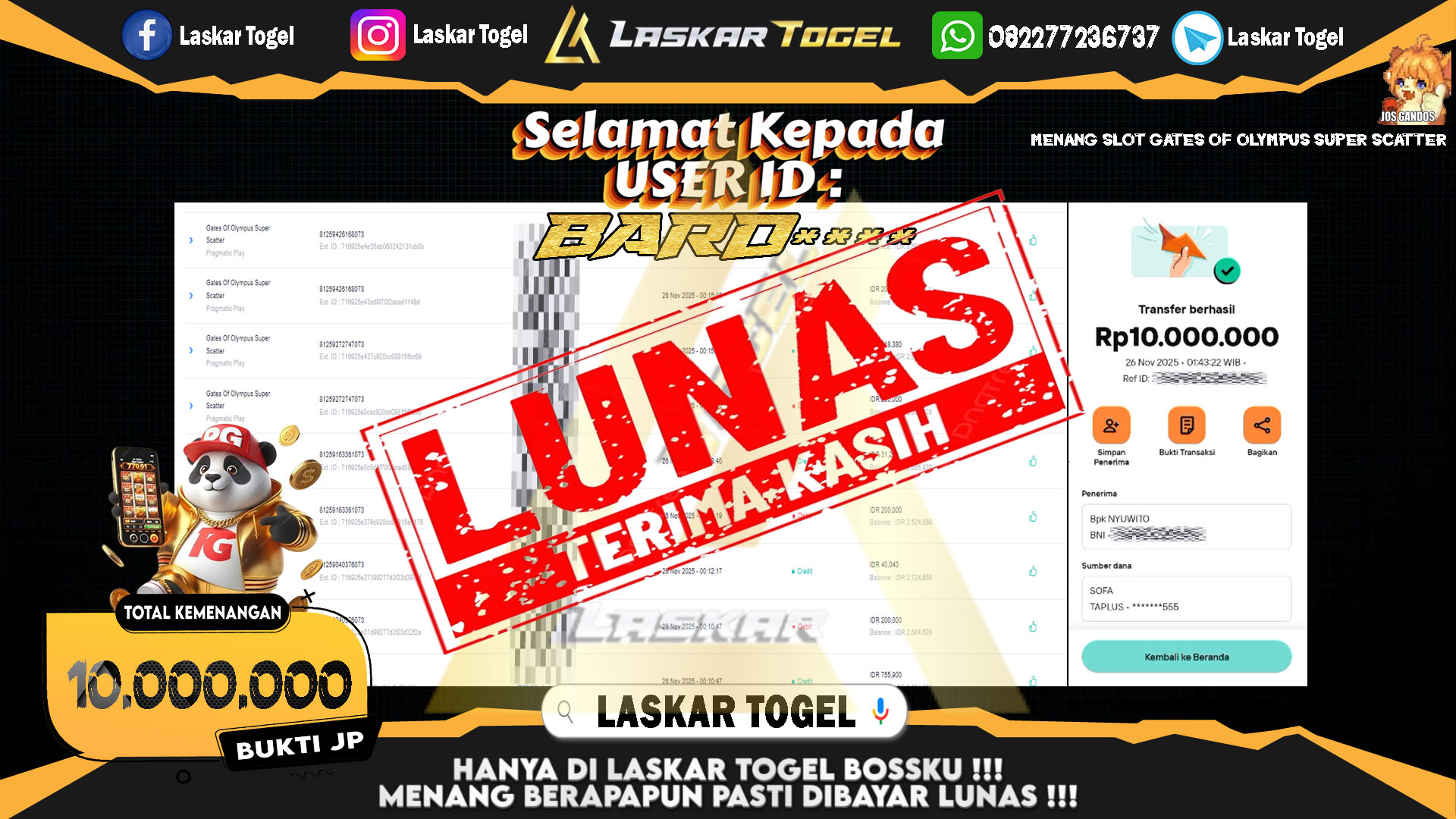 LASKARTOGEL JACKPOT SLOT GATES OF OLYMPUS SUPER SCATTER Rp.10.000.000,- LUNAS