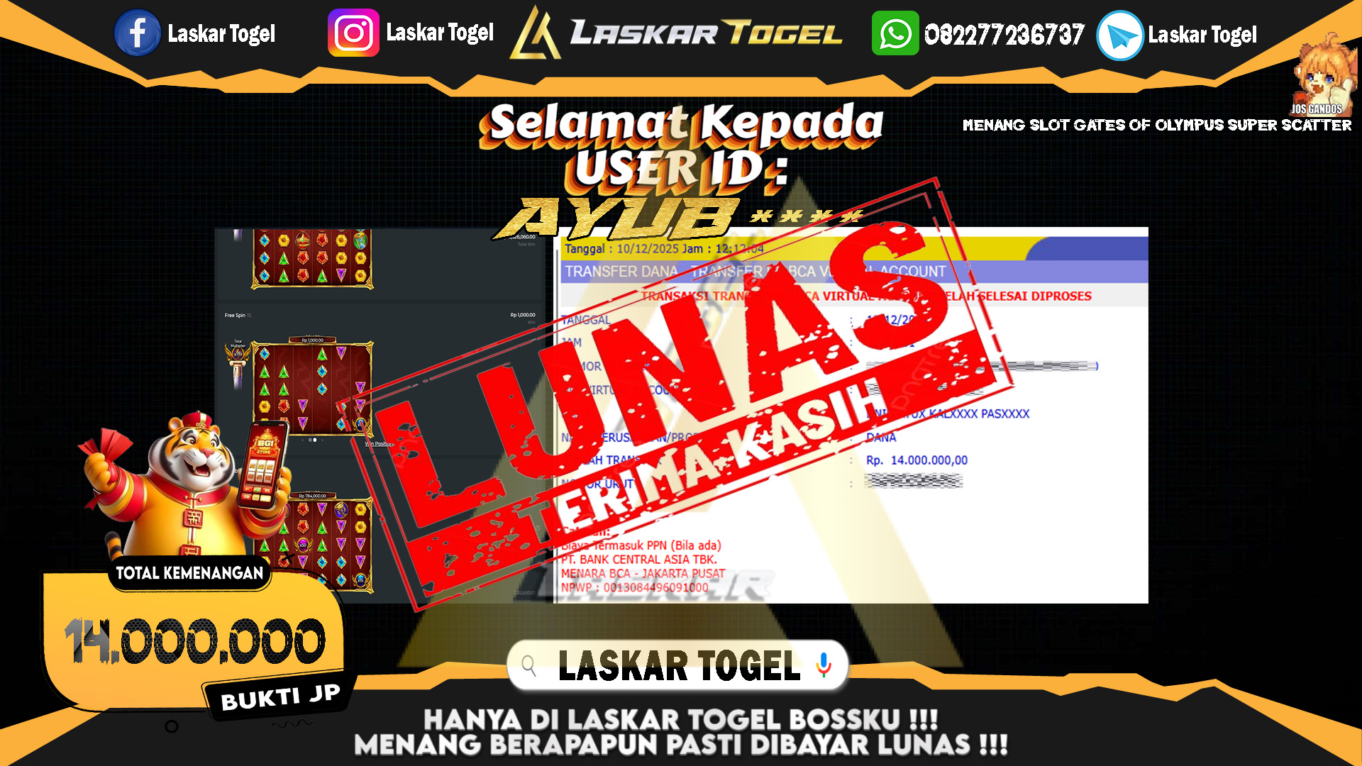 LASKARTOGEL JACKPOT SLOT GATES OF OLMYPUS SUPER SCATTER Rp.14.000.000,- LUNAS