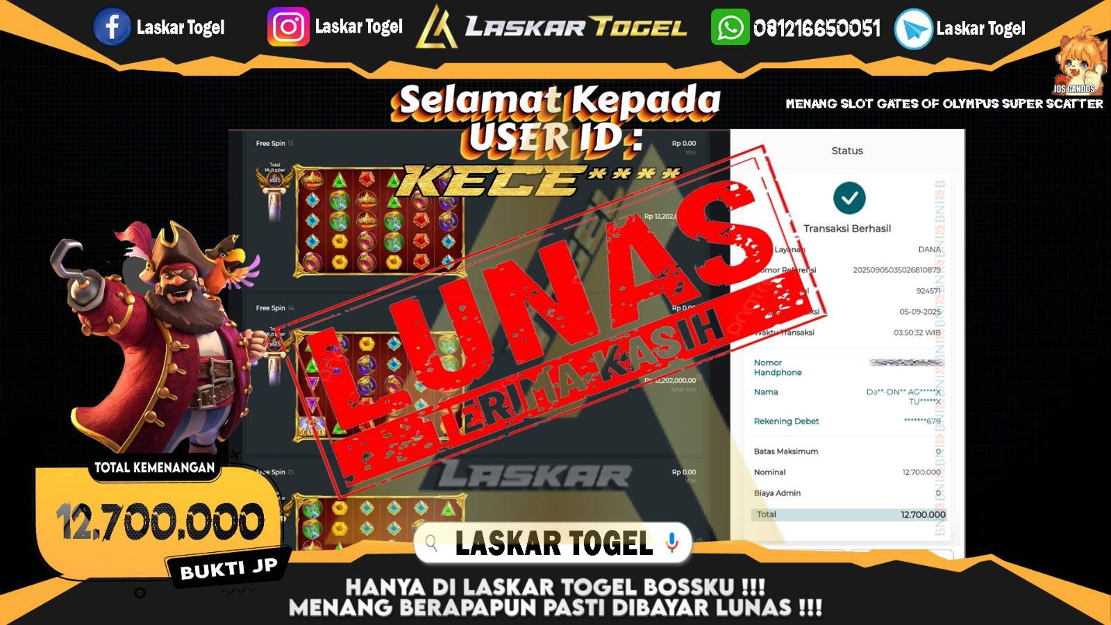 LASKARTOGEL JACKPOT SLOT GATES OF OLYMPUS SUPER SCATTER Rp.12.700.000,- LUNAS