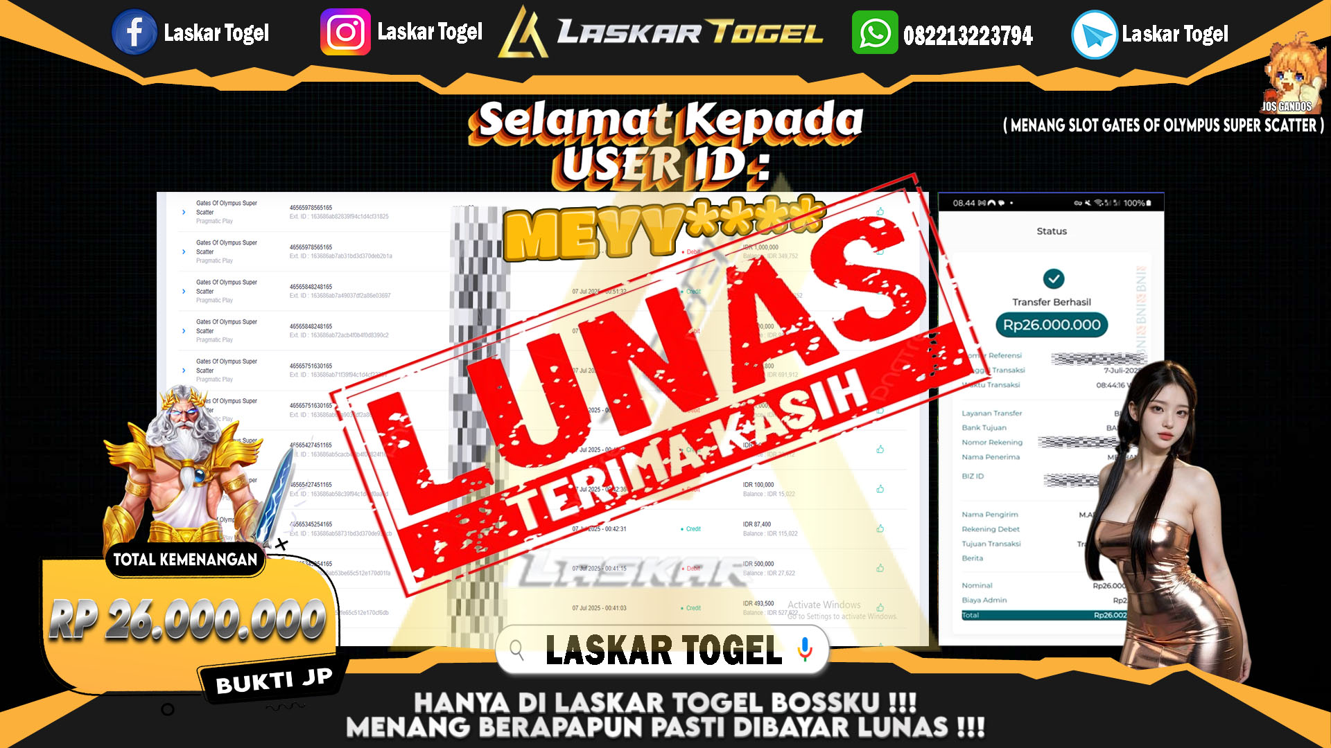 LASKARTOGEL JACKPOT SLOT GATES OF OLYMPUS SUPER SCATTER Rp.26.000.000.,- LUNAS