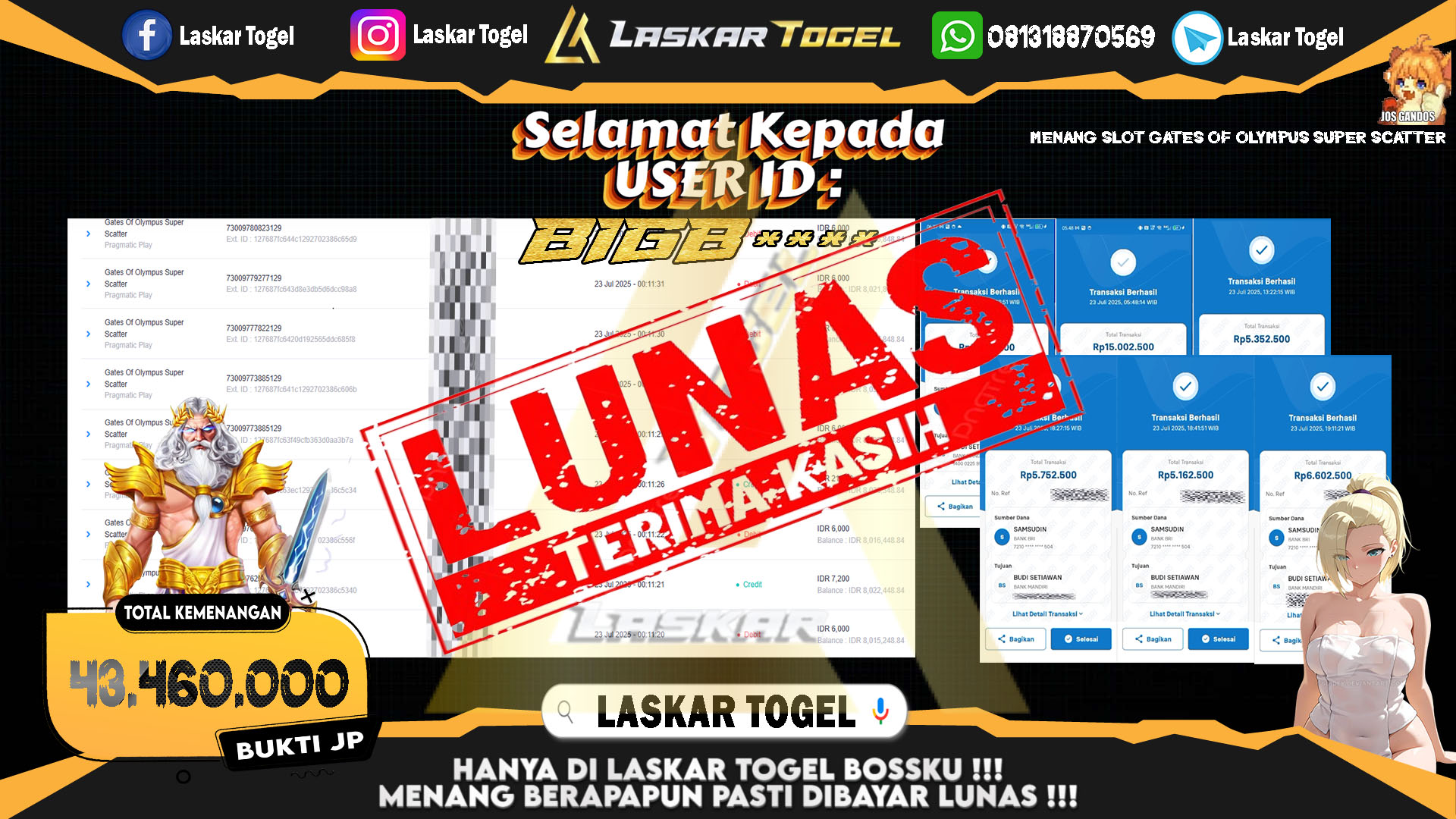 LASKARTOGEL JACKPOT SLOT GATES OF OLYMPUS SUPER SCATTER Rp.43.460.000.,- LUNAS