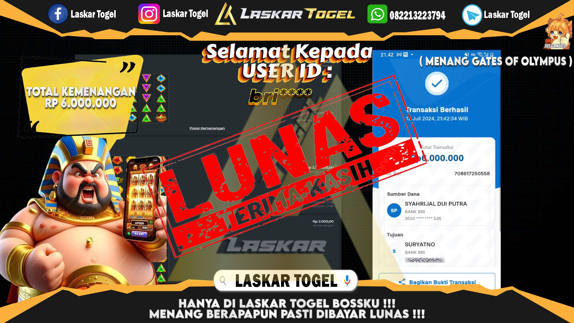 LASKARTOGEL JACKPOT  SLOT GATES OF OLYMPUS Rp.6.000.000.,- LUNAS